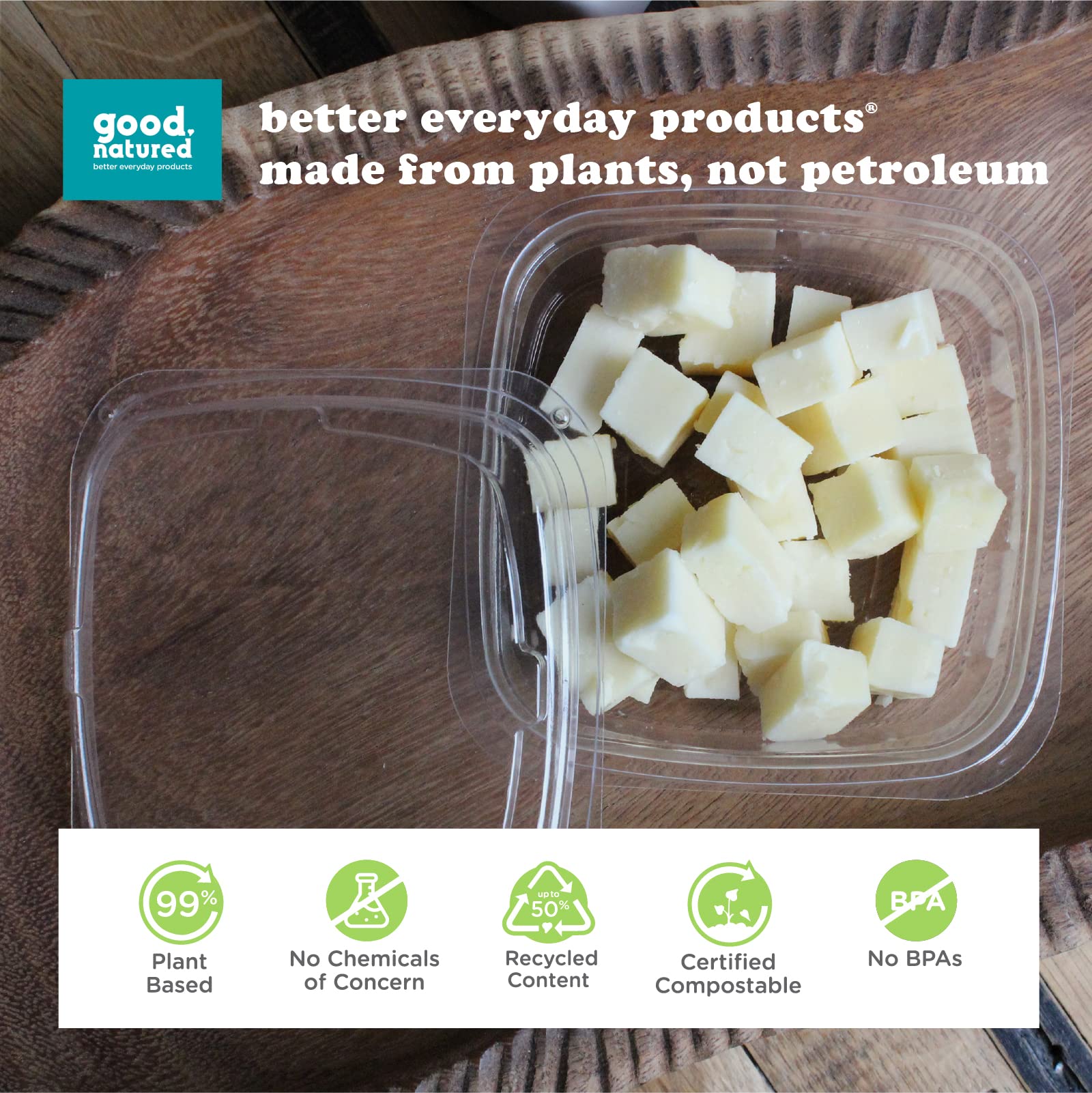 Good Natured 8 oz. Deli Containers (Pack of 675) - 99% Plant-Based, BPA-Free Clear Food Storage Containers - Stackable Square Containers for Meal Prep, Leftovers & Restaurant Use - Eco-Friendly Food Packaging