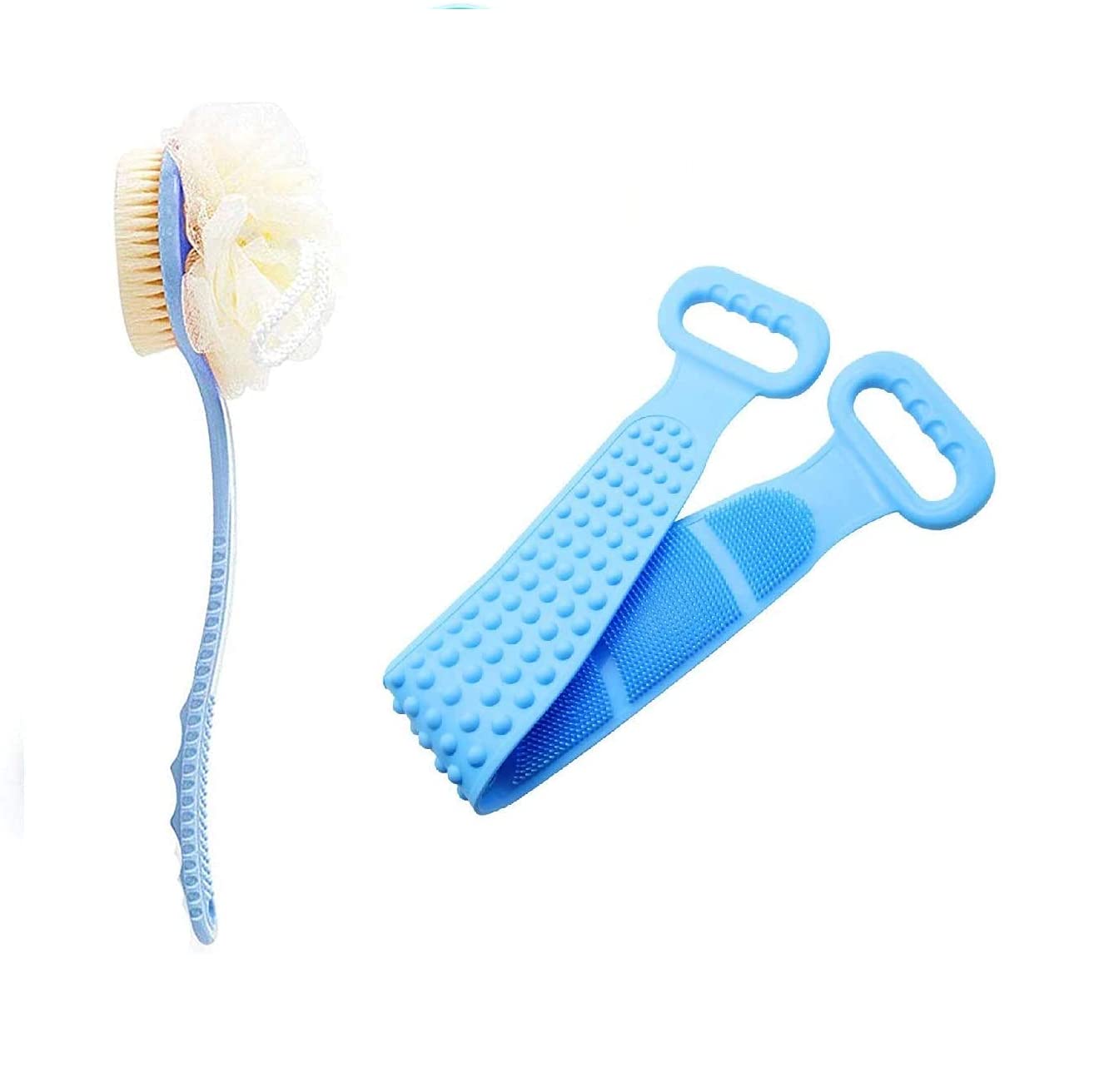 Wofier 2-in-1 Plastic Bath Scrubber Brush with Massager Belt - Exfoliating Body Scrubber for Shower & Bath - Perfect for Back Scrubbing & Skin Care