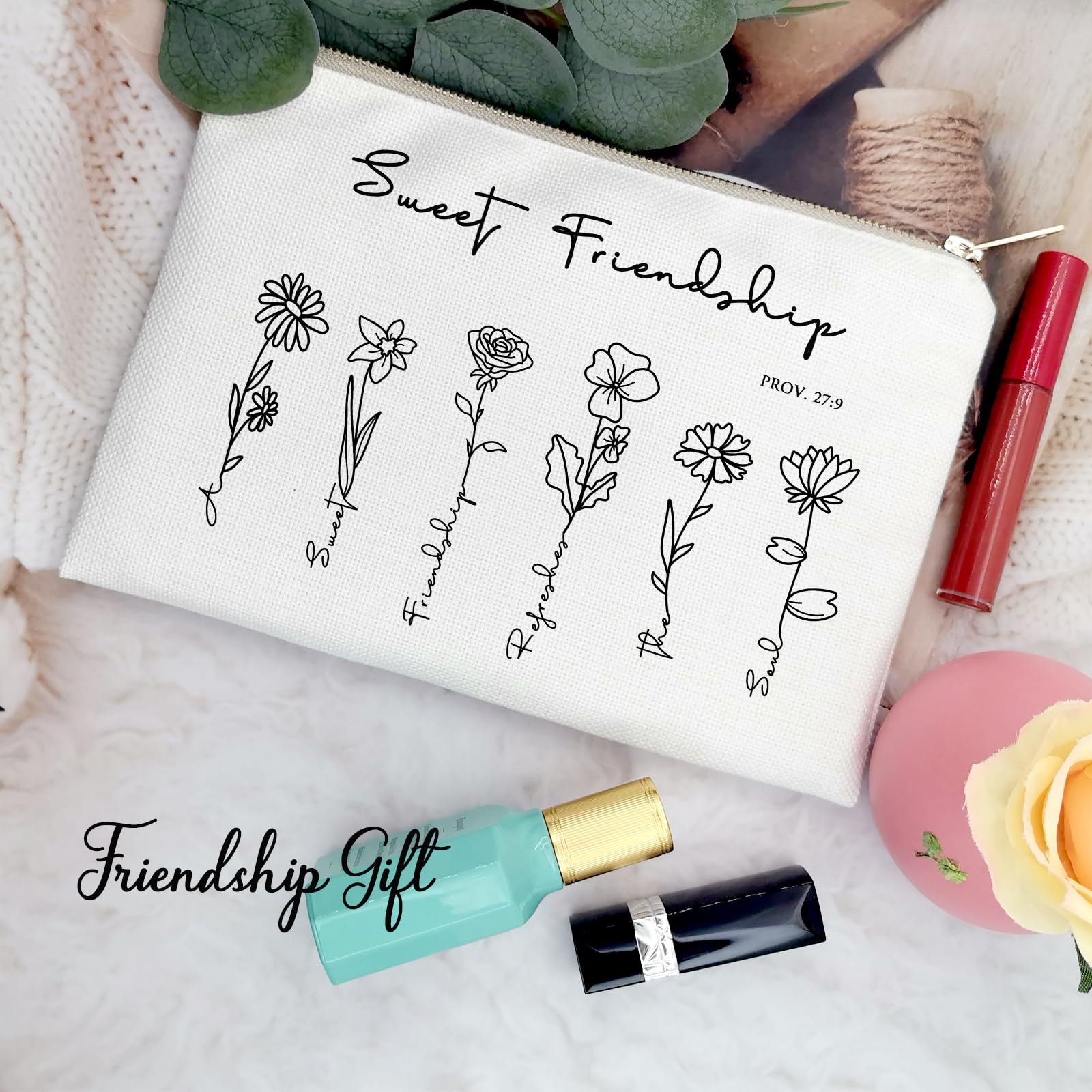 Floral Bible Verse Makeup Bag - Christian Gifts for Women, Inspirational Religious Cosmetic Bag, Faith-Based Birthday Present for Friends - Perfect for Church, Bible Study & Travel