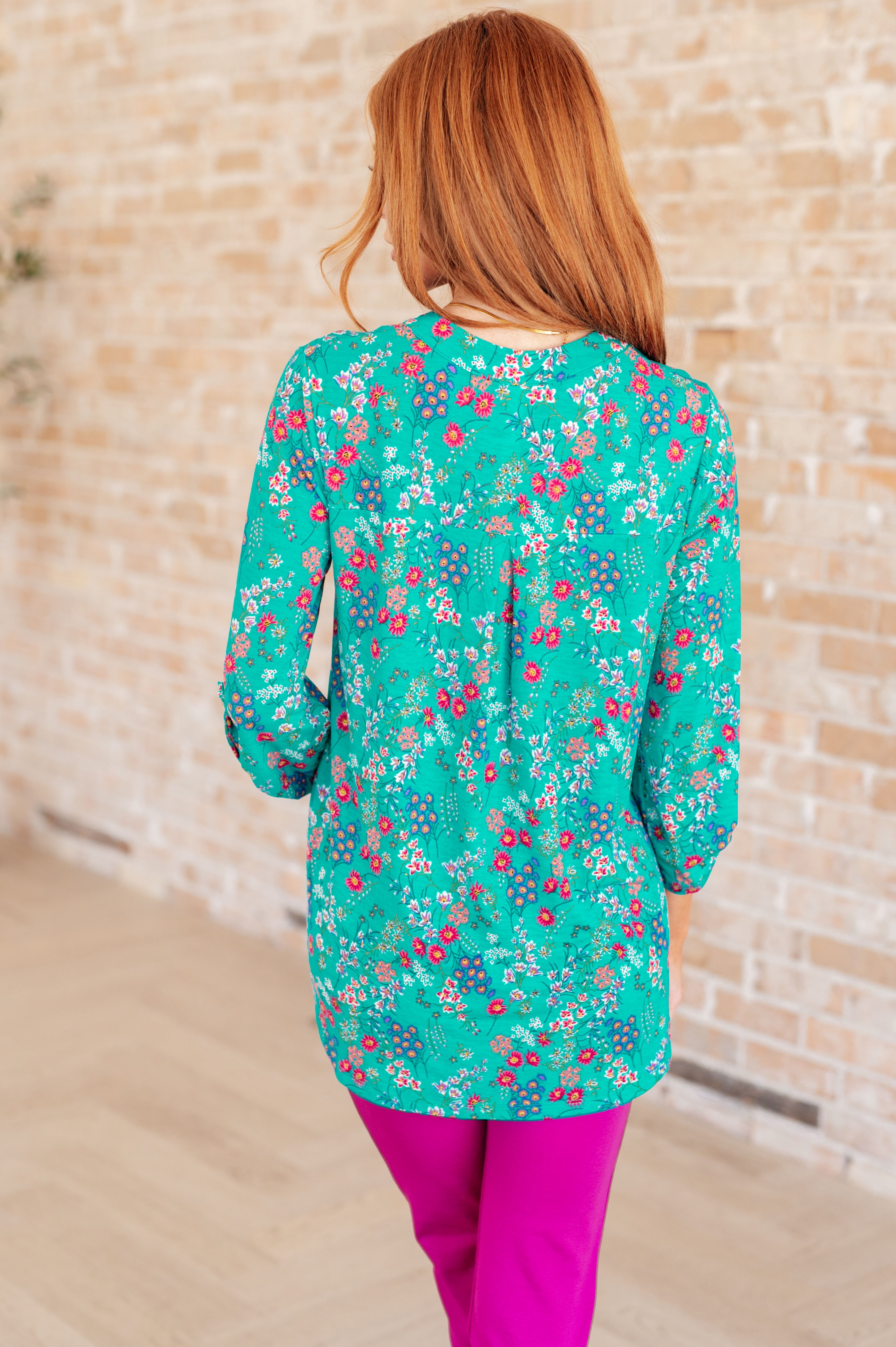 Lizzy Top - Floral Print Women's Blouse in Teal & Lavender - Boho Chic Summer Tops for Casual Outings & Beach Vacations