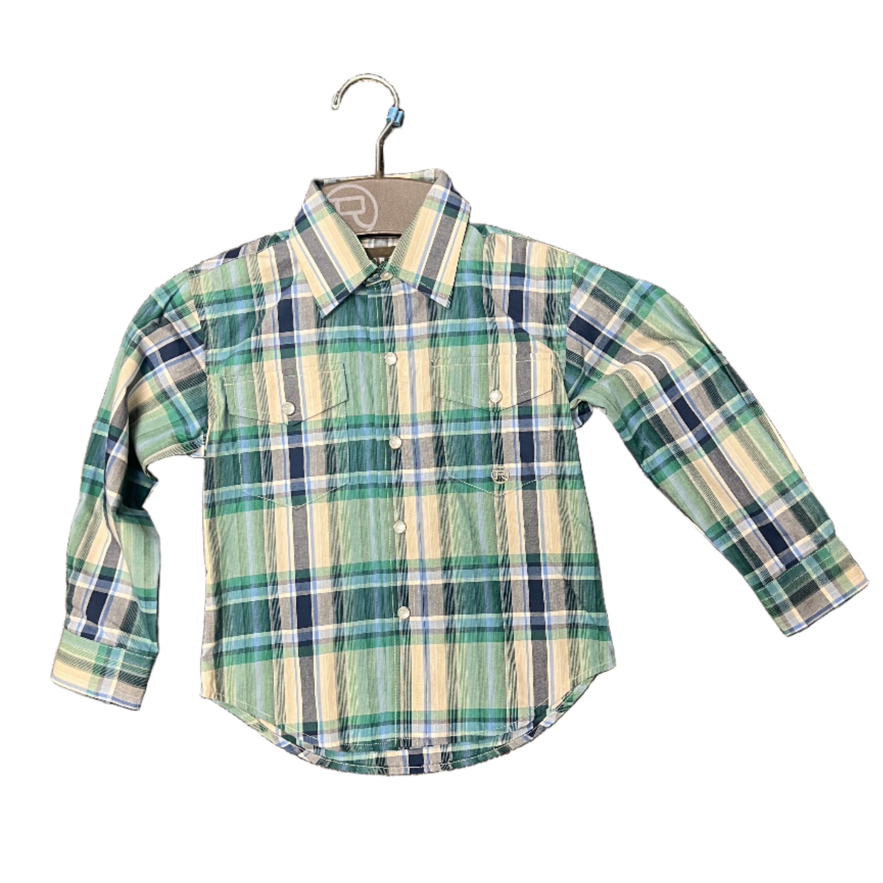 Roper Boys Amarillo Plaid Green Shirt - Western Style Button-Up for Kids - Perfect for School, Rodeo & Outdoor Adventures