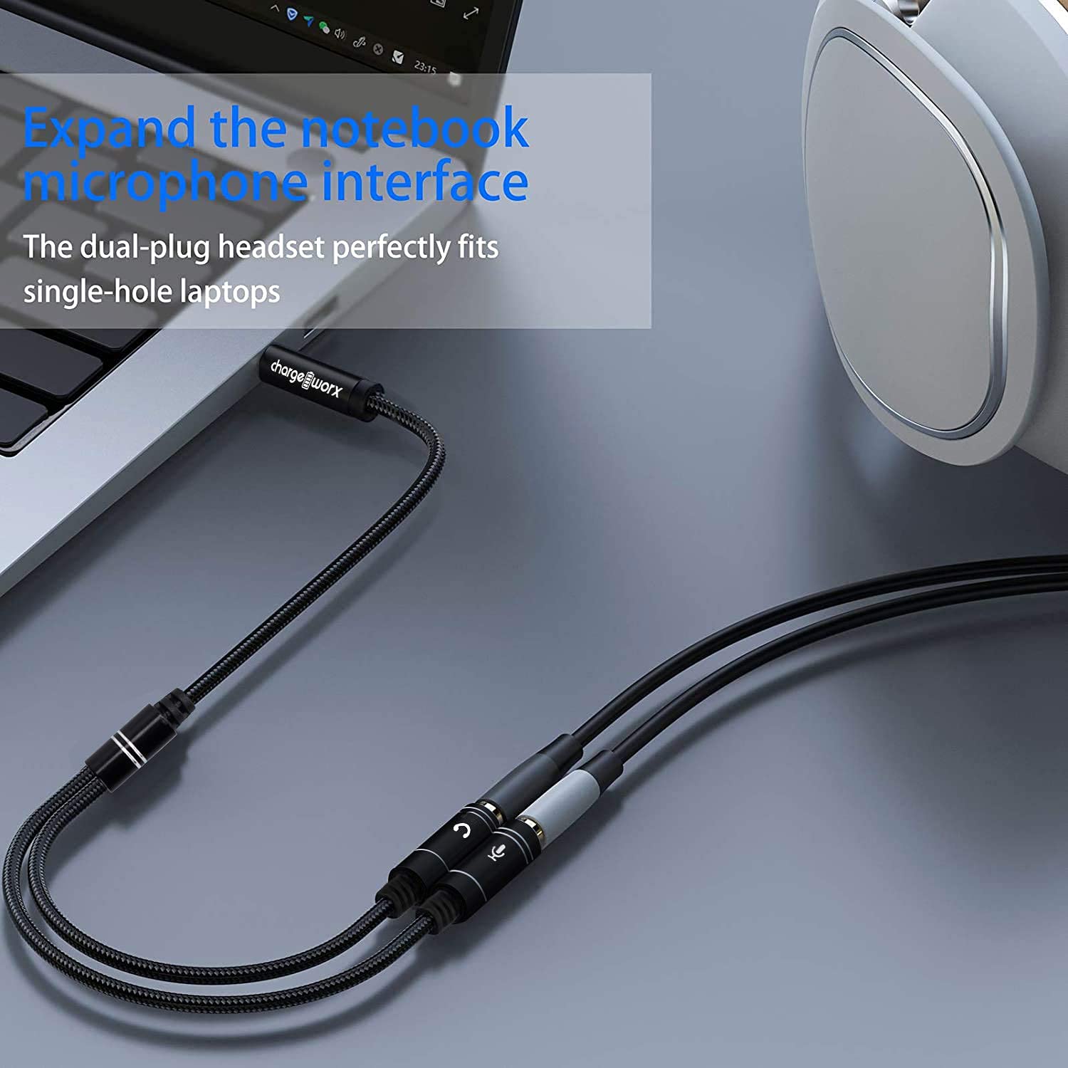 3.5mm Audio Y Splitter Adapter - Dual Mic & Headphone Jack Extension Cable for Gaming PC, PS5, PS4, Xbox Series X/S, Laptop, Tablet & Mobile Devices - Perfect for Streaming, Online Gaming & Conference Calls