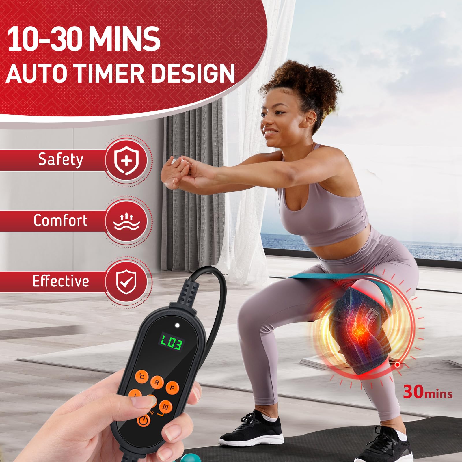 660nm Red Light & 850nm Near Infrared Therapy Knee Brace - Adjustable Heated Wrap for Knee, Shoulder & Elbow Pain Relief | Red Light Therapy Device for Joint Pain, Arthritis & Muscle Recovery | Perfect for Home Use, Sports Recovery & Chronic Pain Management