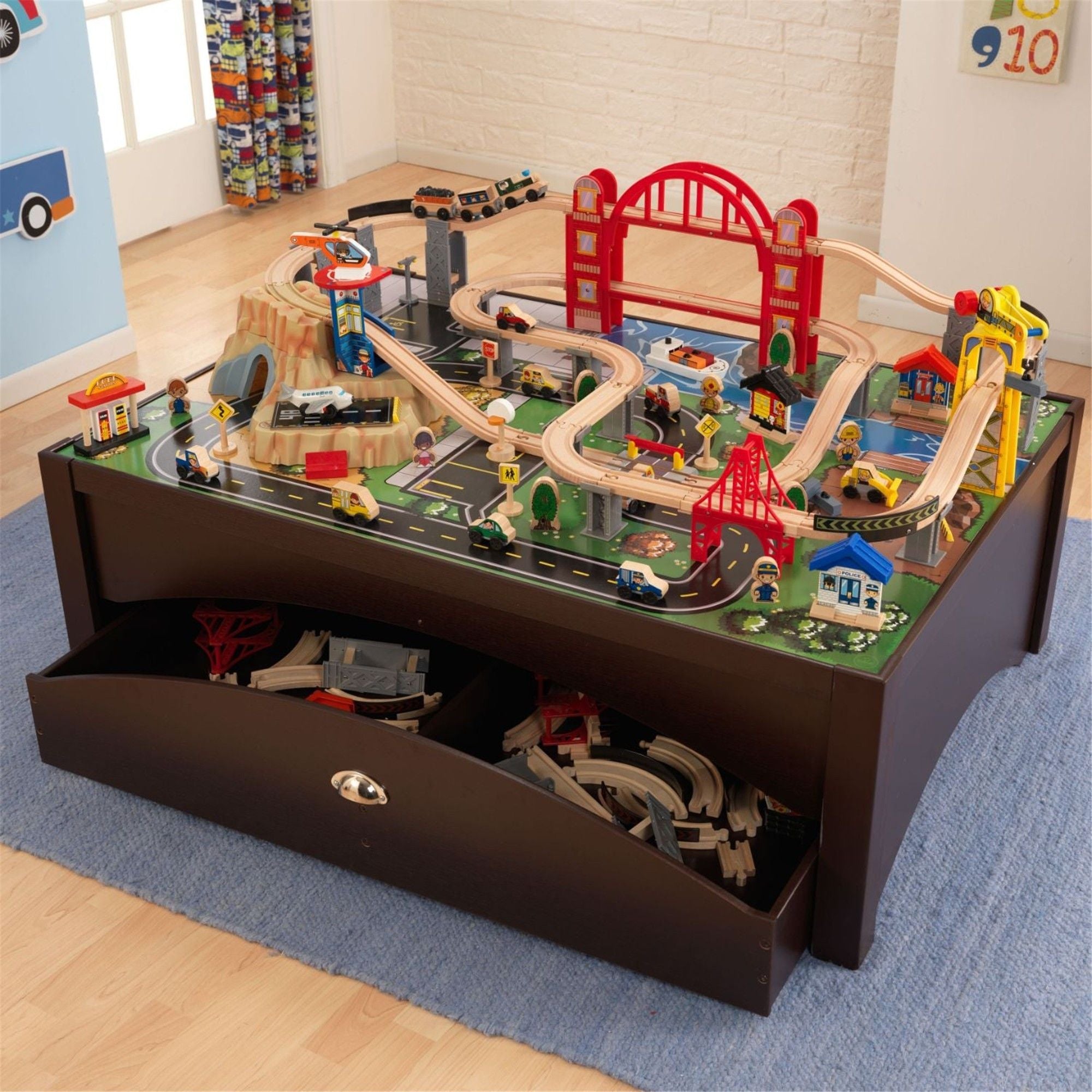 KidKraft Metropolis Wooden Train Set & Play Table - 100+ Piece Wooden Railway Toy for Kids Ages 3+ | Perfect for Imaginative Play, Birthday Gifts & Daycare Activities