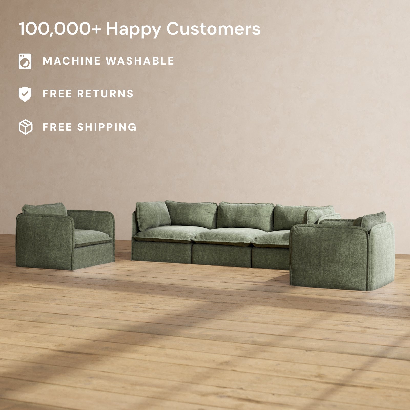 Modular Performance 3-Seater Sofa with Armchair Set in Willow Fabric | Premium Blend for Living Room, Lounge & Family Room Comfort
