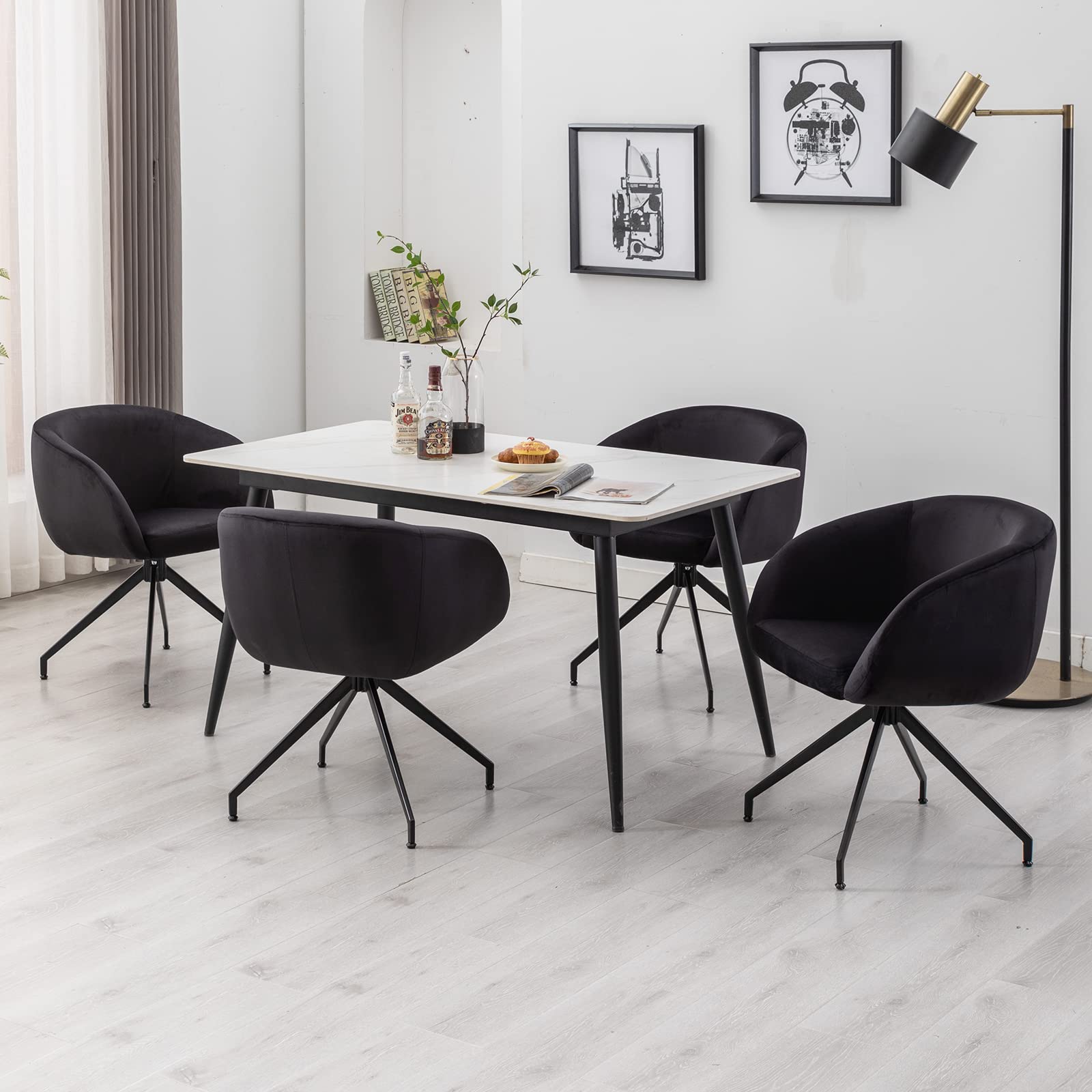 DUOMAY Modern Swivel Barrel Dining Chair - Velvet Upholstered Accent Side Chair with Back, No Wheels Desk Chair with Black Metal Legs for Living Room, Dining Room & Makeup Vanity | Perfect for Home Office, Bedroom Decor & Small Space Seating