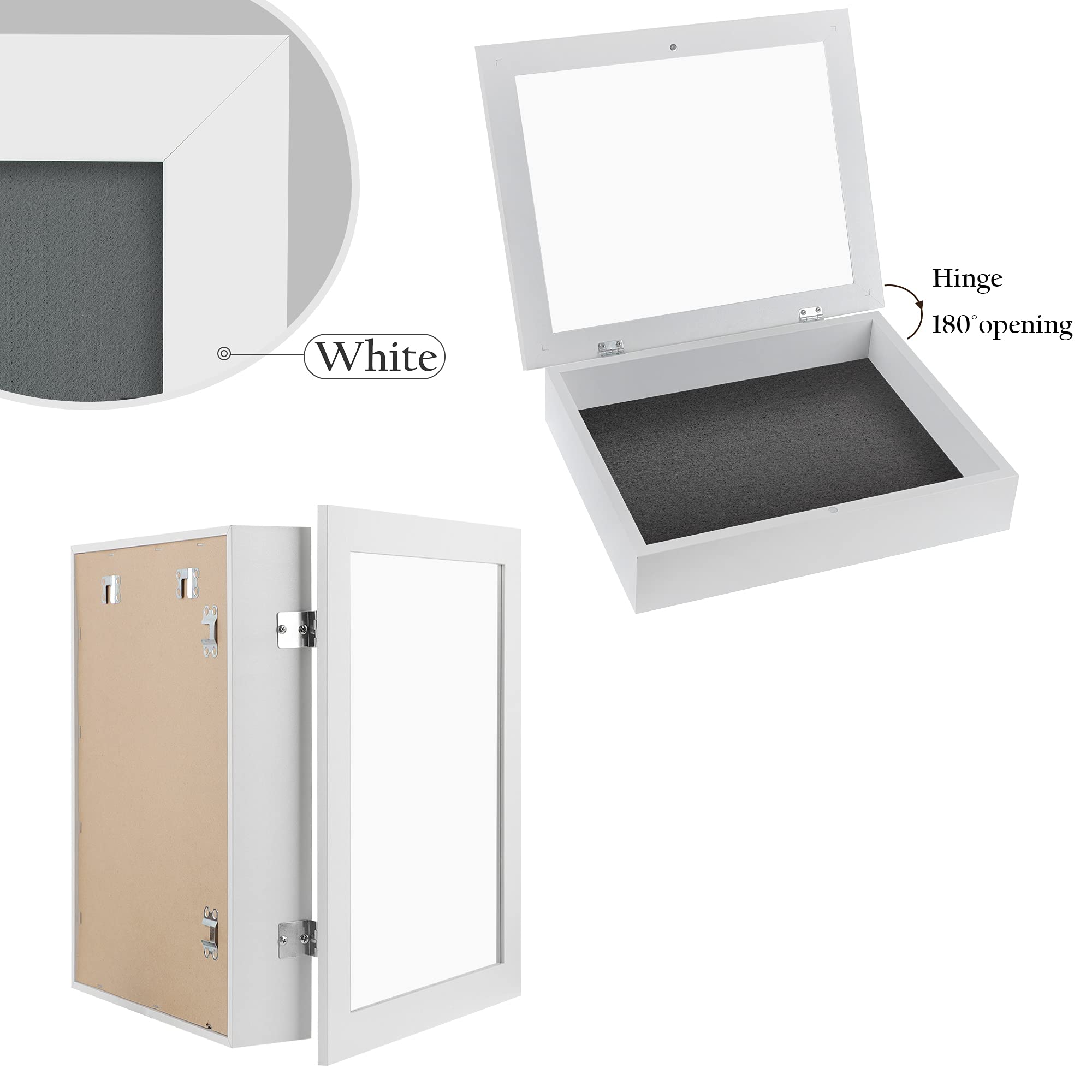 AUEAR 11x14 Shadow Box Frame - Premium Display Case for Art, Memorabilia, Medals, Wedding Keepsakes, Tickets & Photos (Set of 4, White) - Perfect for Home Decor, Office Display & Gift Giving