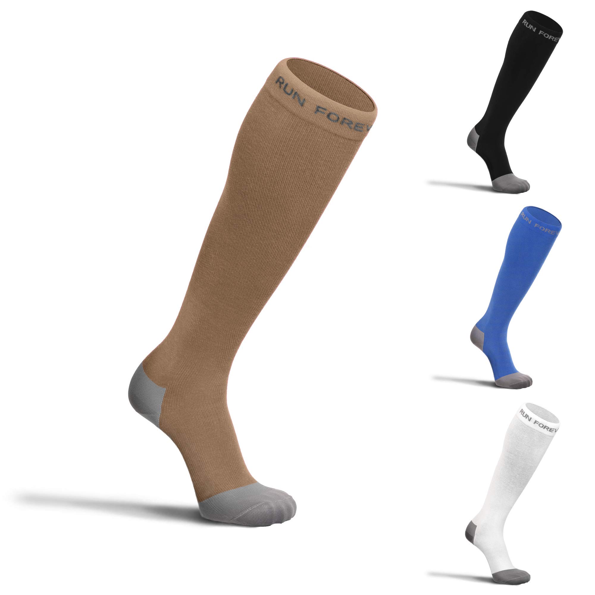 Run Forever Sports Compression Socks for Women & Men | 20-30 mmHg Knee High Medical Grade Support Stockings | Ideal for Running, Travel & Varicose Vein Relief