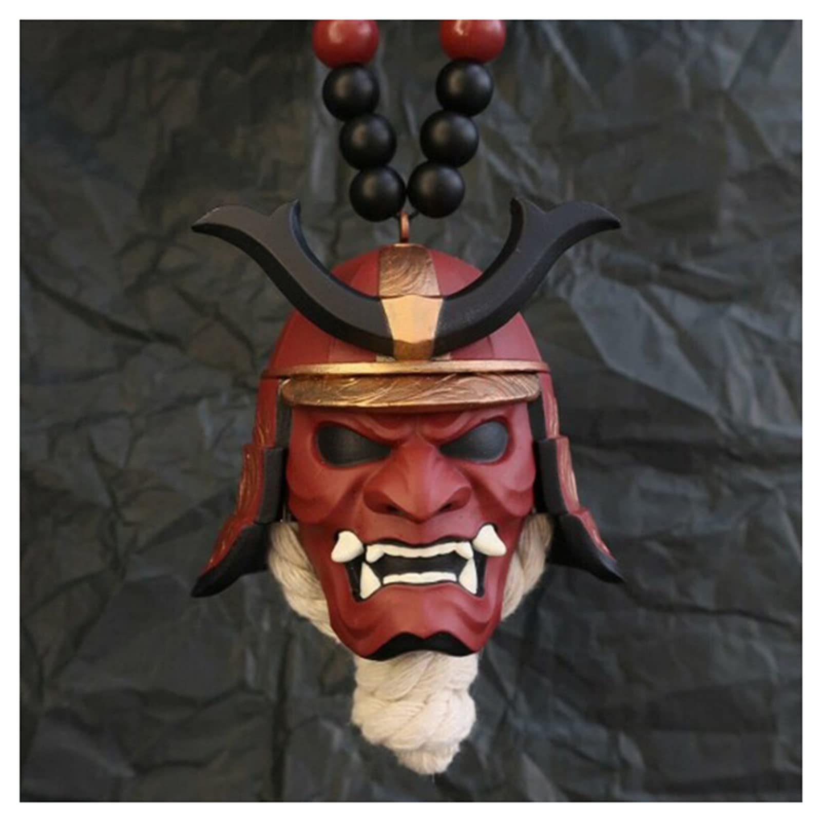 Japanese Style Resin Car Rear View Mirror Charm - Samurai Demon Oni Mask Hanging Ornament for Car Interior Decor, Hannya Japanese Oni Car Pendant with Samurai Helmet - Perfect for Anime Lovers, Car Enthusiasts & Unique Gift Ideas