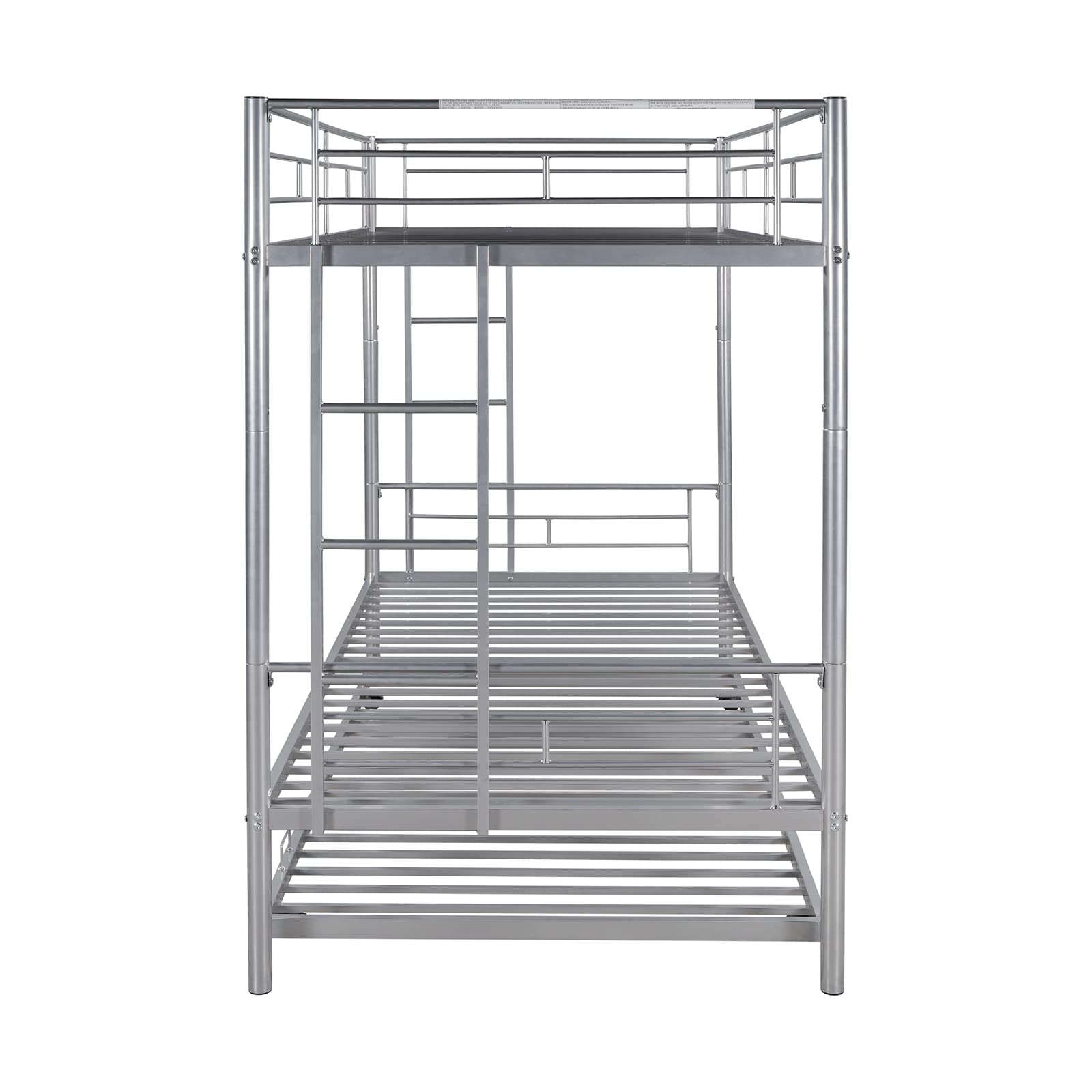 Modern Metal Twin Over Twin Bunk Bed with Trundle - Heavy Duty Bunkbed Frame with Slats for Adults, Teens, Boys & Girls - Space Saving Bedroom Solution for Small Rooms, Dorms & Guest Rooms (Silver)