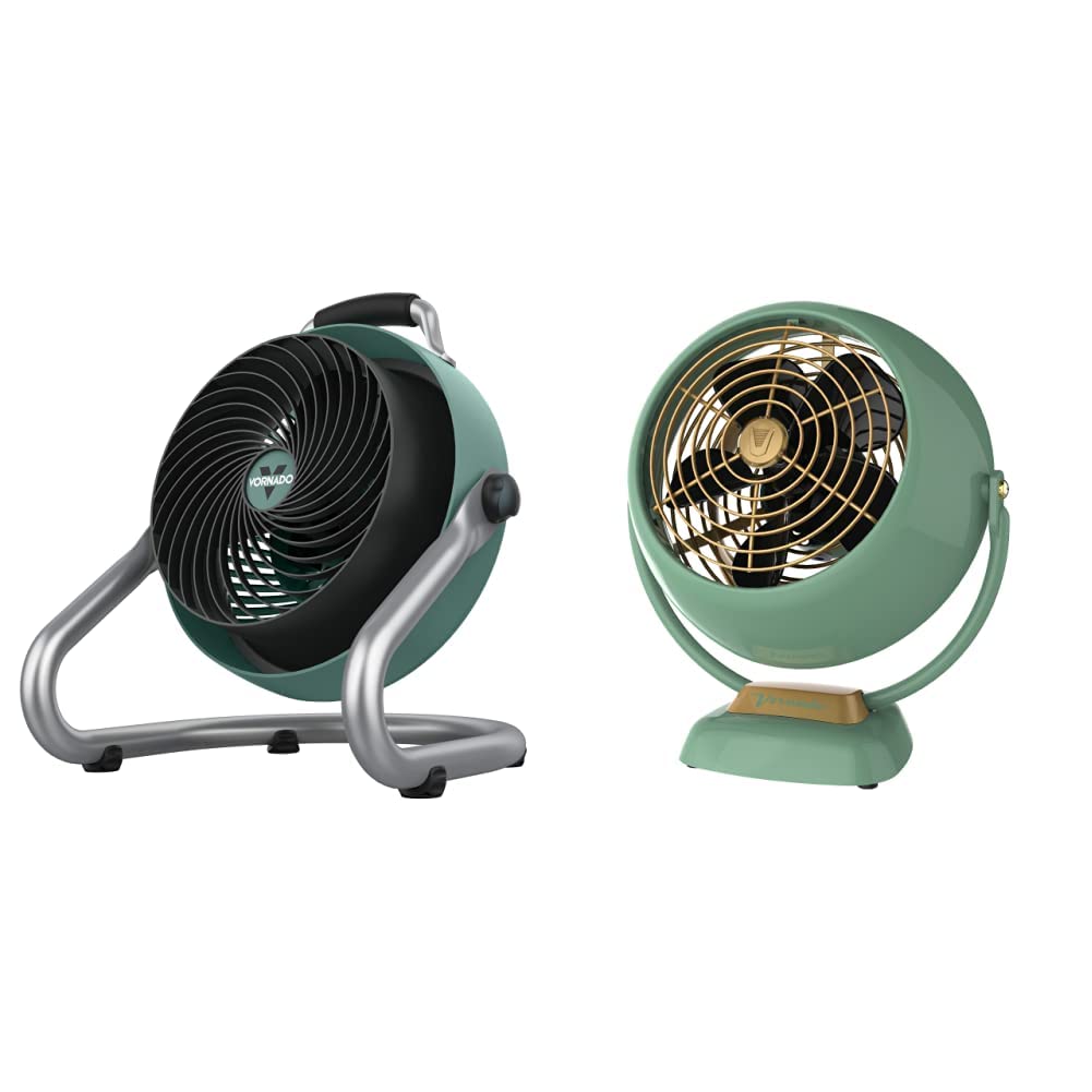 Vornado 293 Large Heavy Duty Air Circulator Shop Fan & VFAN Jr. Vintage Air Circulator Fan - Green | High Velocity Cooling for Home, Office, Garage & Warehouse