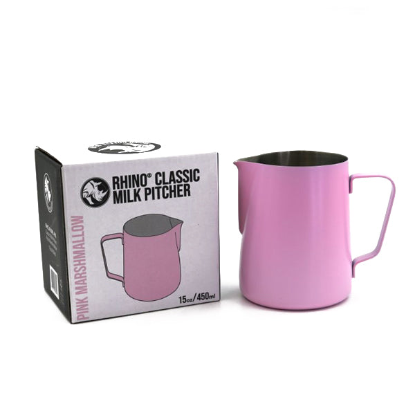 Premium Rhino Classic Milk Frothing Pitcher 450ml (15oz) - Barista-Grade Stainless Steel Milk Jug for Perfect Latte Art & Cappuccino Foam - Ideal for Home & Professional Coffee Shops, Cafes, and Espresso Bars