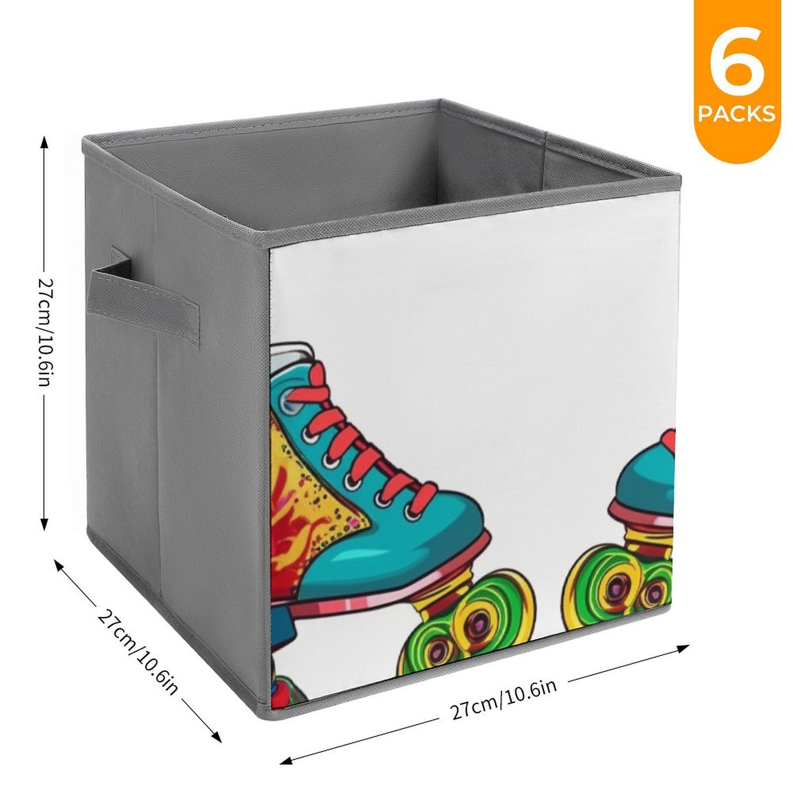 6-Pack Colorful Roller Skates Collapsible Storage Bins with Handles - Large Closet Organizer, Clothing Storage Boxes for Home, Office & Kids Room Organization