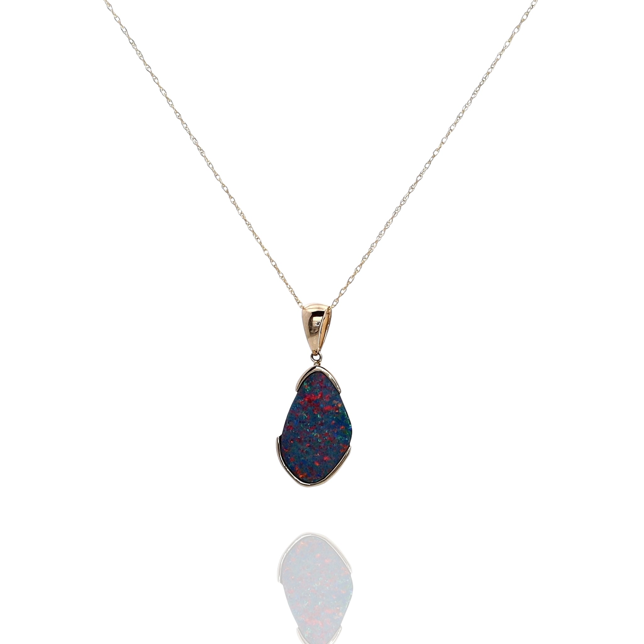 14K Gold Australian Opal Doublet Pendant Necklace - Genuine Opal Jewelry for Women, Elegant Gift for Birthday, Anniversary & Special Occasions