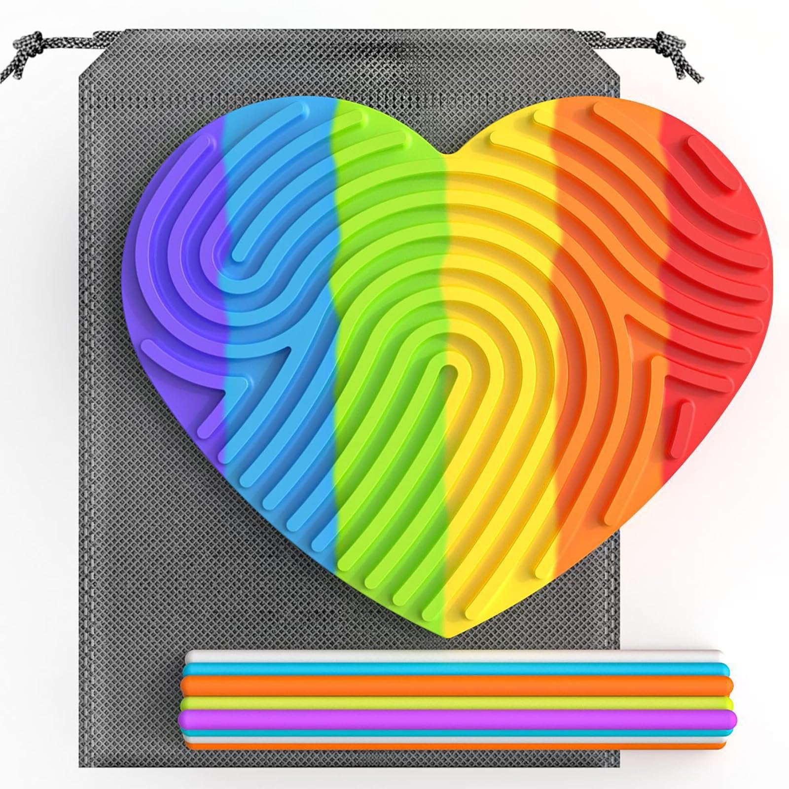 Sensory Activity Board for Kids - Calming Fidget Toys for Autism, ADHD, Anxiety & Stress Relief - Montessori Classroom Learning Tools - Rainbow Heart Design - Perfect for Home, School & Therapy Use