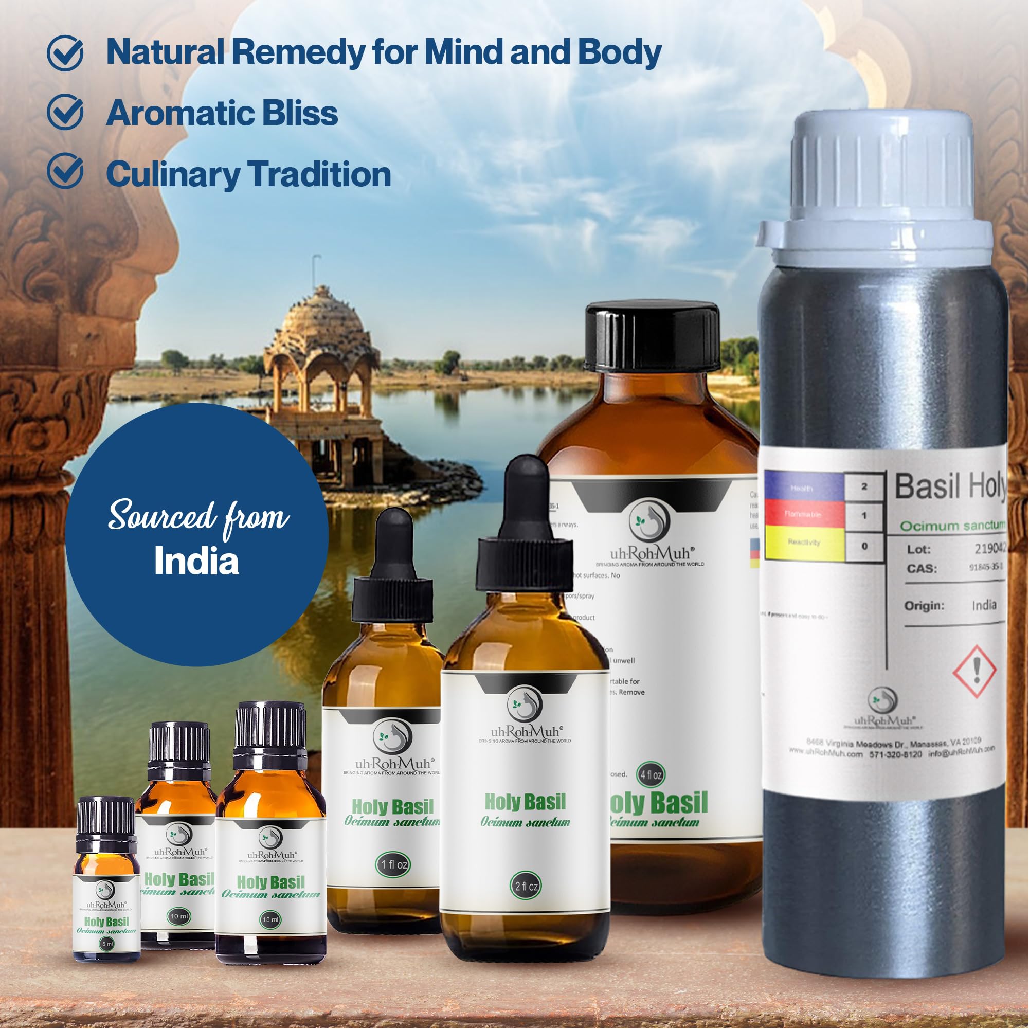 100% Pure Holy Basil (Tulsi) Essential Oil - 4oz Natural Aromatherapy Oil for Diffusers, Massage, Hair & Skin Care - USDA Certified Organic for Home Spa & Culinary Use