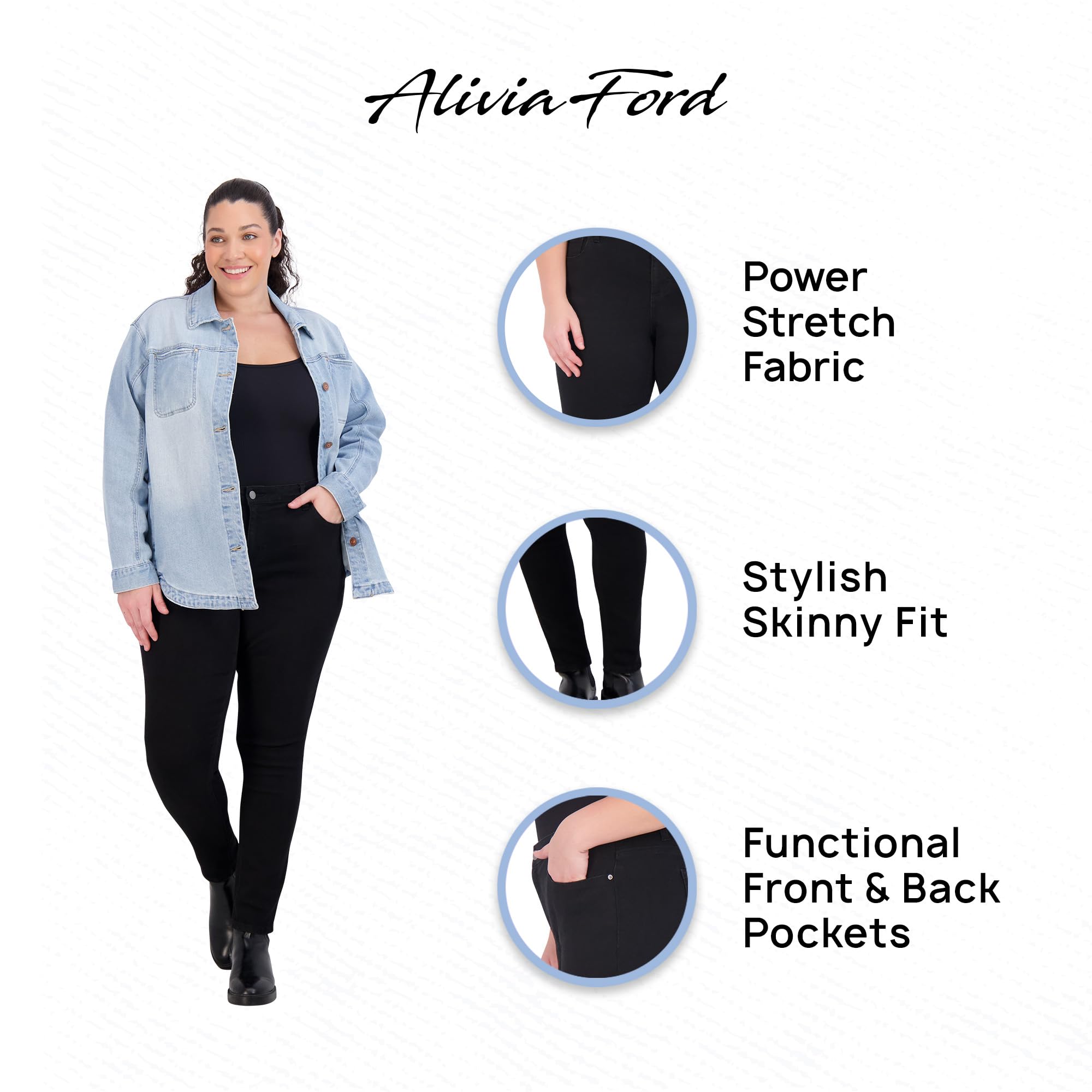 Plus Size High Waisted Skinny Jeans for Women - Stretch Denim Pants 29