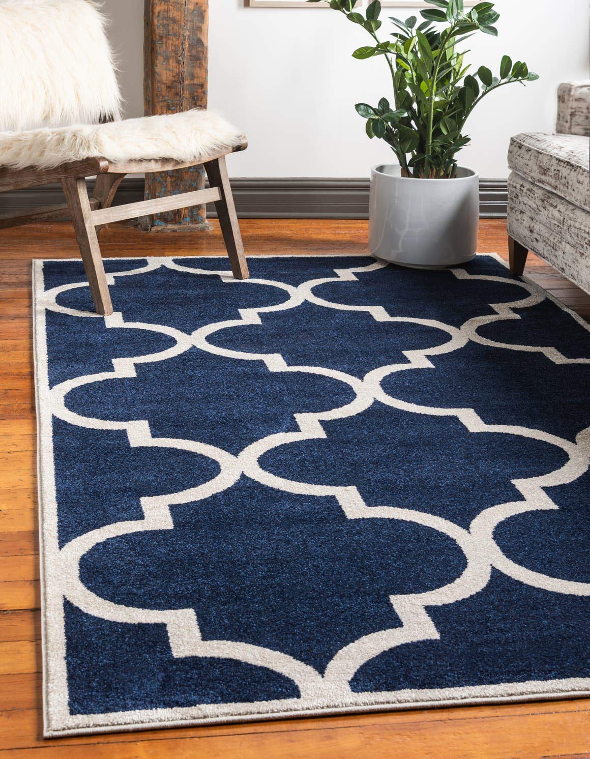 Unique Loom Trellis Collection Modern Moroccan Inspired Lattice Design Area Rug - 10' x 13' Rectangle in Navy Blue/Beige - Perfect for Living Room, Bedroom & Office Decor