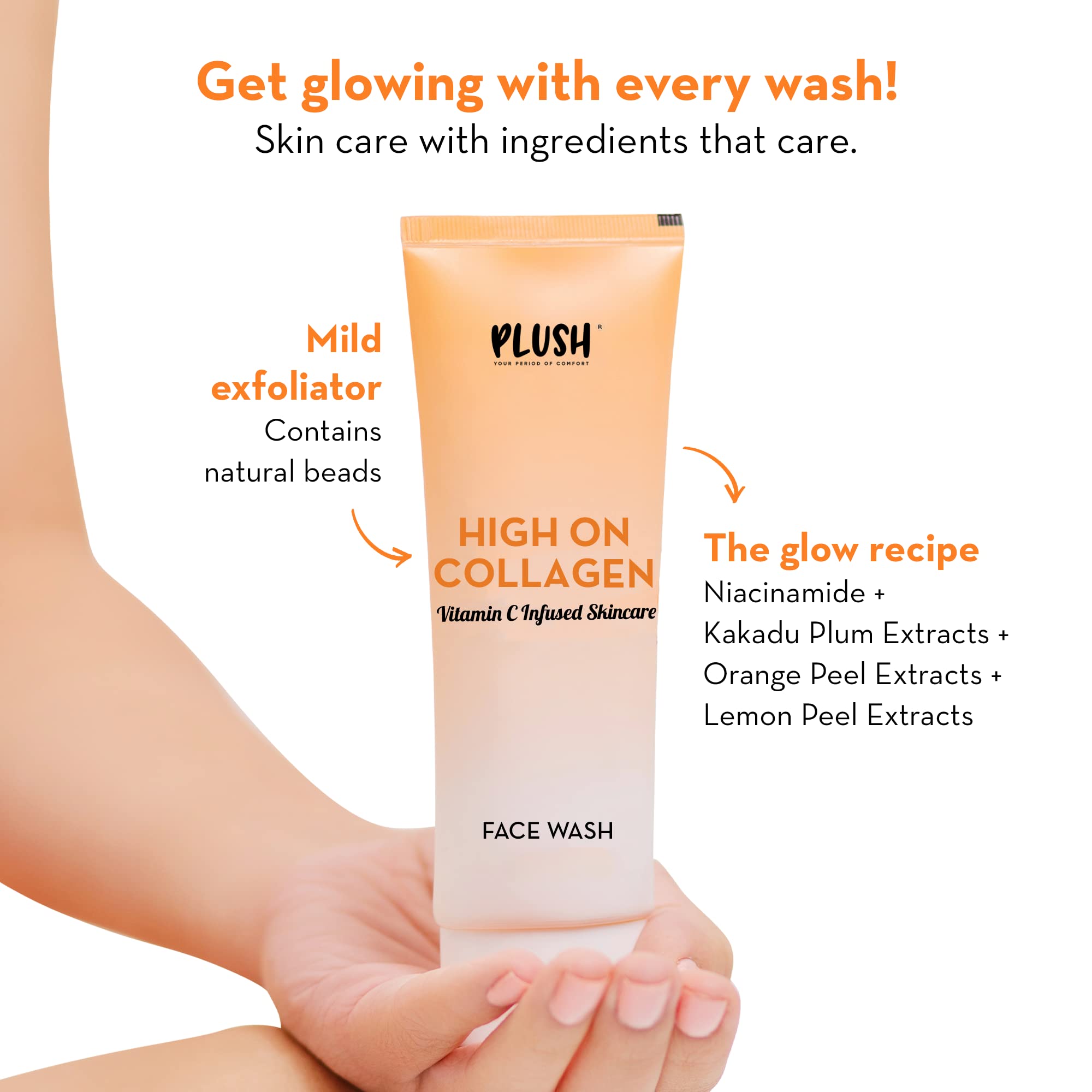 Niacinamide & Vitamin C Collagen Plush High Gentle Face Wash with Natural Exfoliating Beads - Fights Pigmentation, Dark Spots & Anti-Aging | Suitable for All Skin Types | 100ml | Perfect for Daily Skincare Routine & Sensitive Skin Care