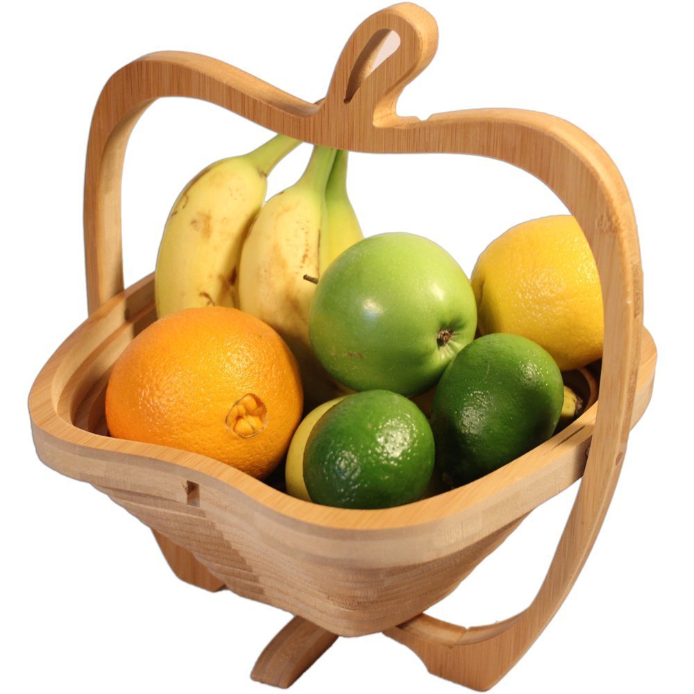 Natural Wooden Fruit Basket for Kitchen - Rustic Handwoven Storage Bowl for Apples, Bananas, Oranges - Perfect for Countertop, Dining Table, and Farmhouse Decor