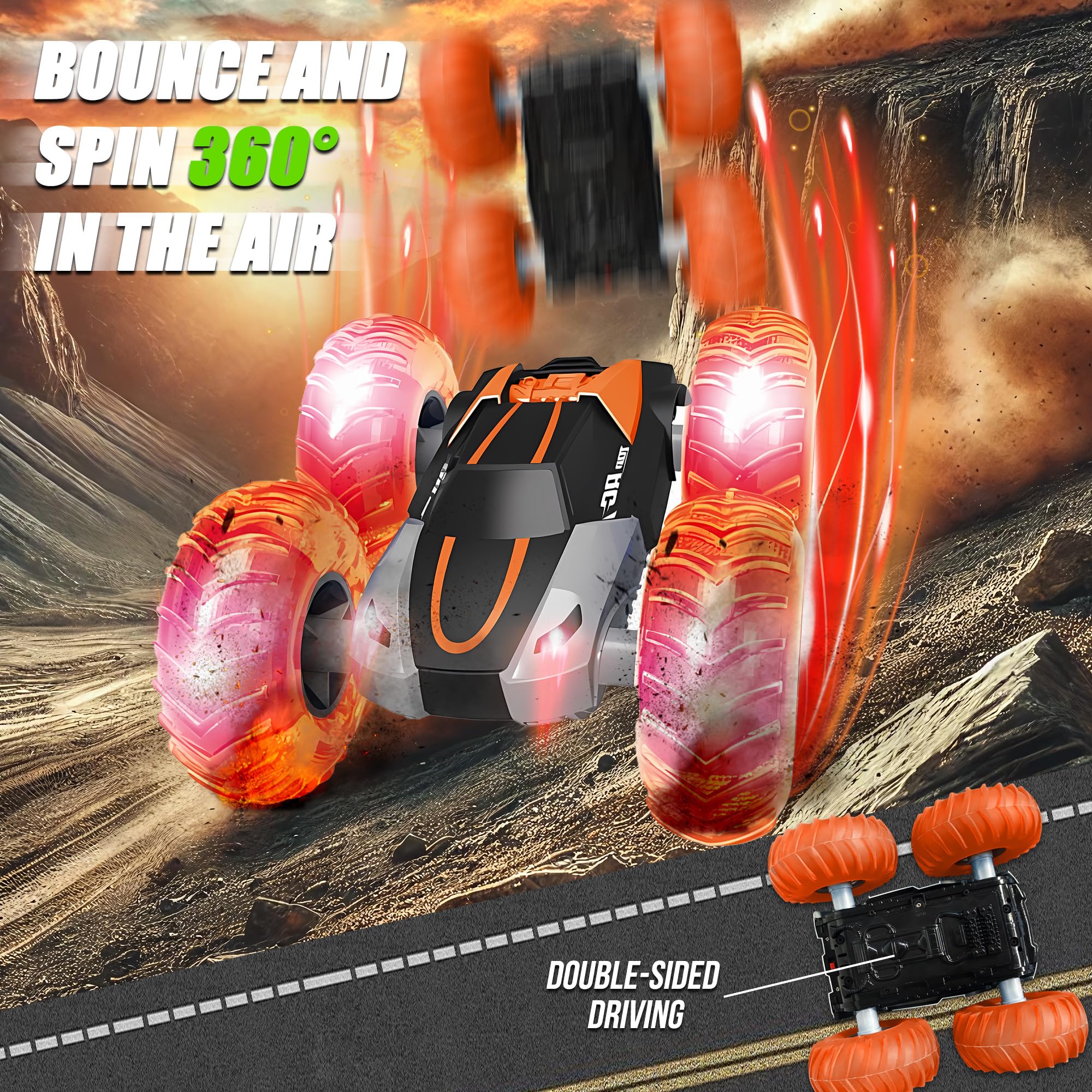 2.4GHz Remote Control Stunt Car - All Terrain Off-Road RC Truck with Inflatable Wheels & 60 Min Playtime | Rechargeable Glow Up Toy for Boys Age 4-12 | Birthday, Easter Gift | Perfect for Outdoor Play, Backyard Racing & Kids Parties