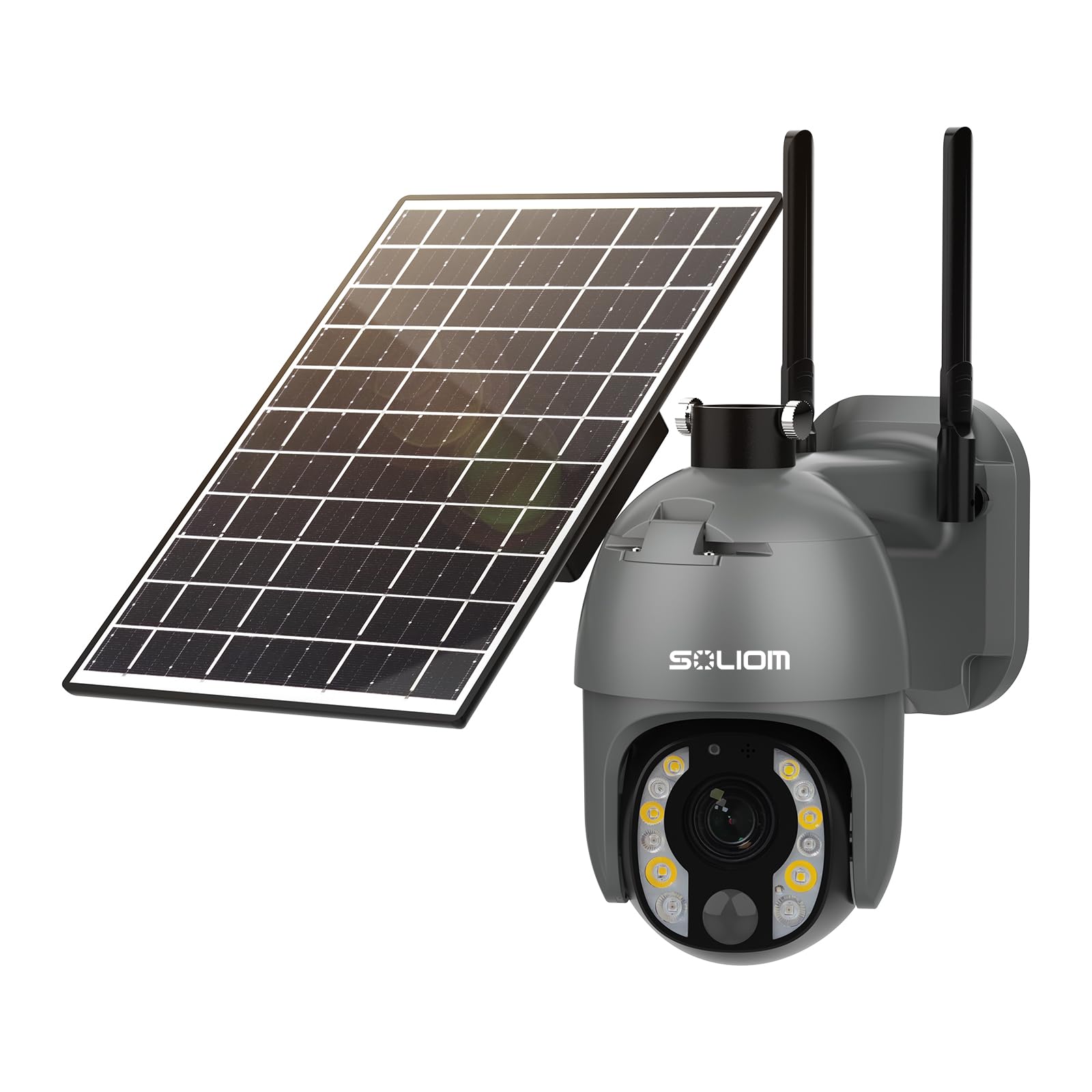 SOLIOM 5MP Wireless Outdoor Security Camera with 10X Optical Zoom, Solar & Battery Powered, Human Detection, Auto Tracking, Spotlight Color Night Vision - Ideal for Home Security, Backyard Monitoring, and Business Surveillance (2.4G Wi-Fi)