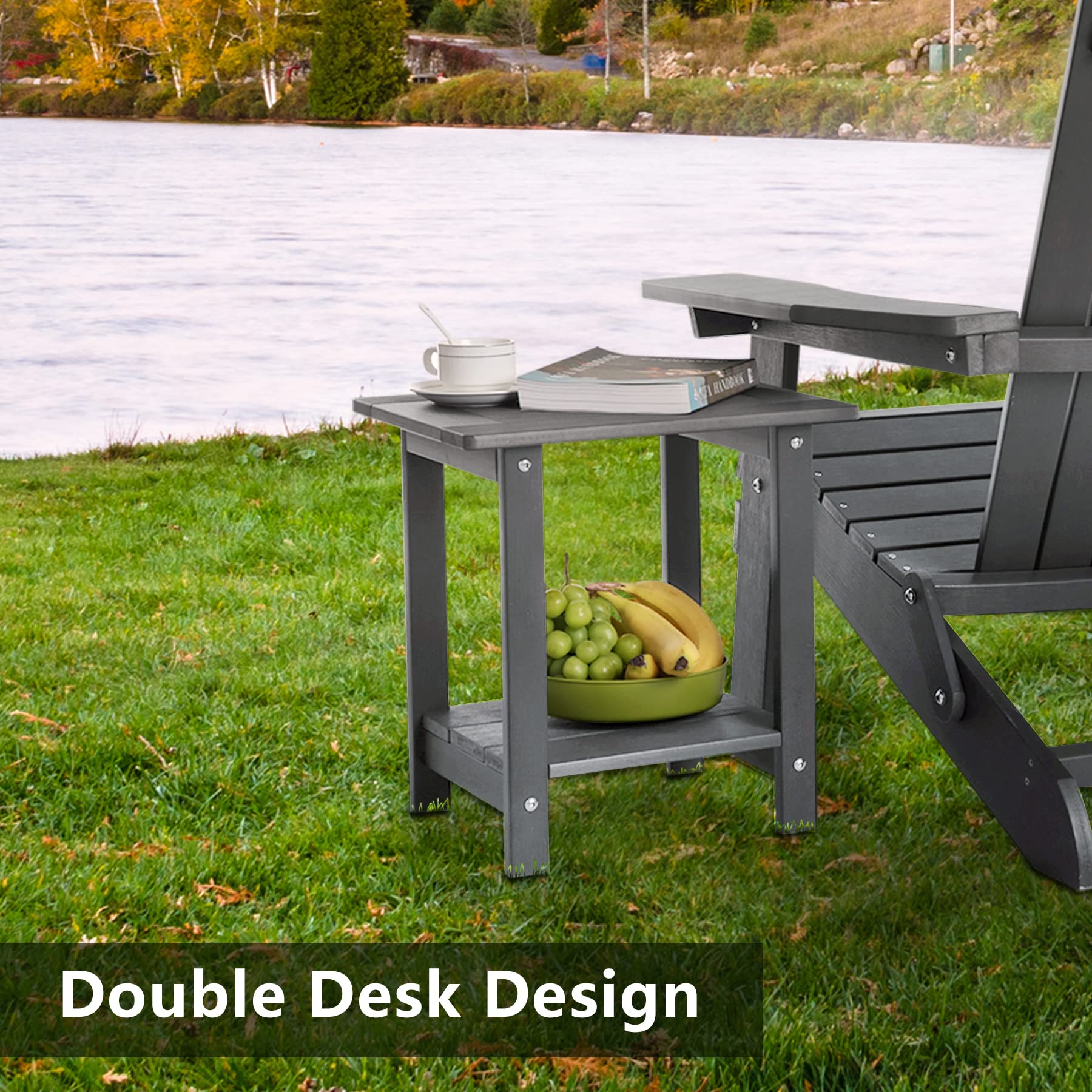 Weather-Resistant Double Adirondack Outdoor Side Table - Durable Rectangular Patio End Table for Adirondack Chairs (Grey) - Perfect for Poolside, Garden, Deck & Outdoor Relaxation