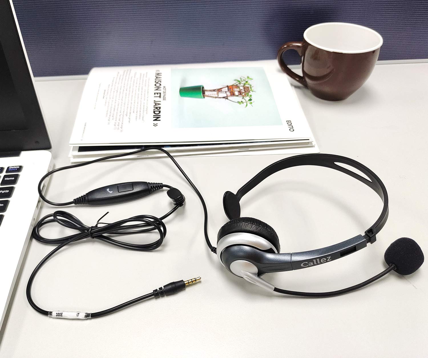 Noise Cancelling Computer Headset with Microphone - 3.5mm Wired Headphones for iPhone, Samsung, PC, Laptop, Tablet - Perfect for Skype Calls, Webinars, Online Classes, Call Center & Office Work