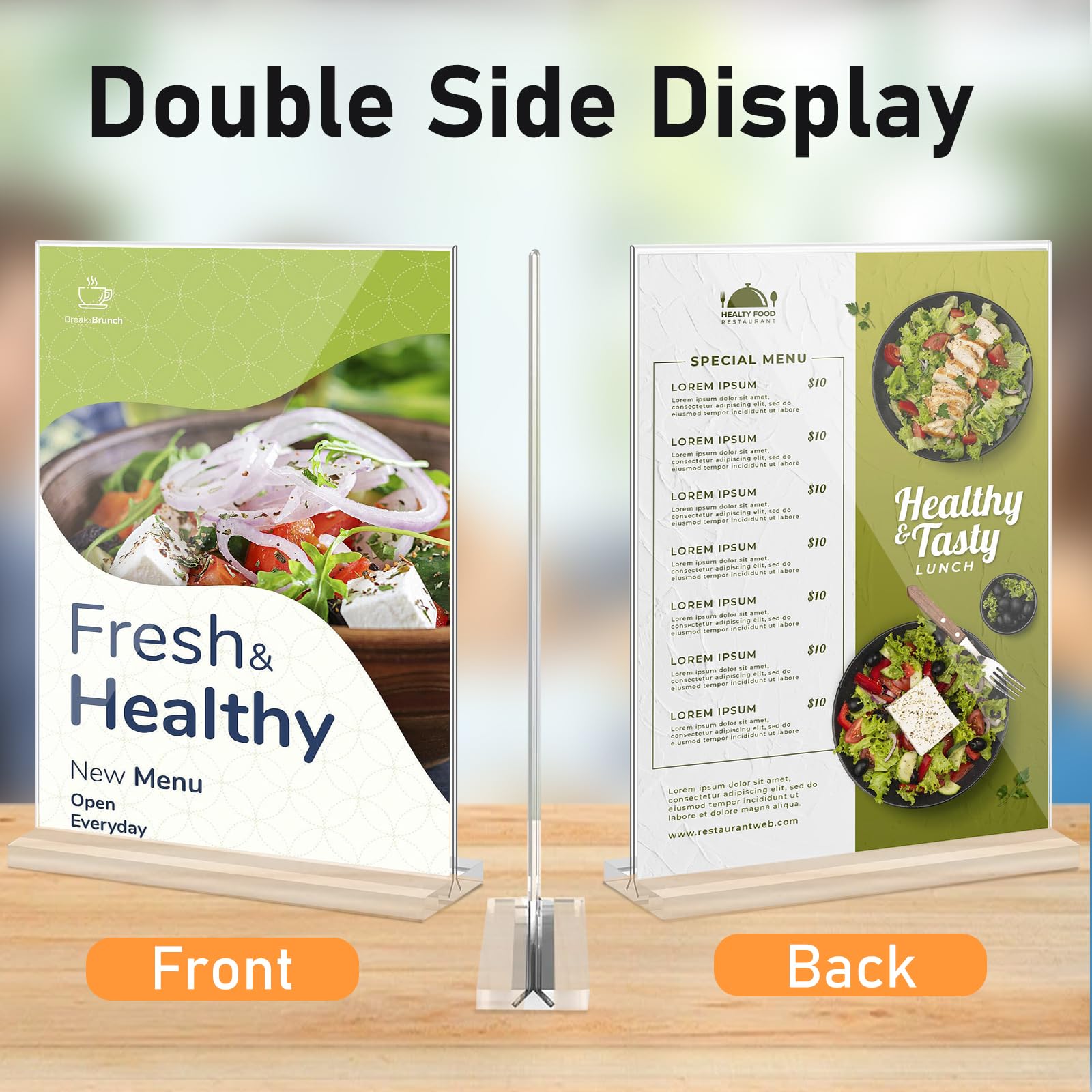 2 Pack 8.5 x 11 Vertical Double Sided Acrylic Sign Holders - Clear Plastic Flyer Stand for Pictures, Menus, Posters - Perfect for Office, Restaurant, Retail Store, Home & Mall Displays