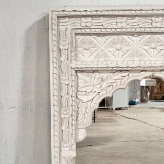 Handmade Indian Wooden Wall Mirror Frame - Intricate Carved Design, White Finish, 70x7x120cm - Perfect for Living Room, Bedroom & Entryway Decor