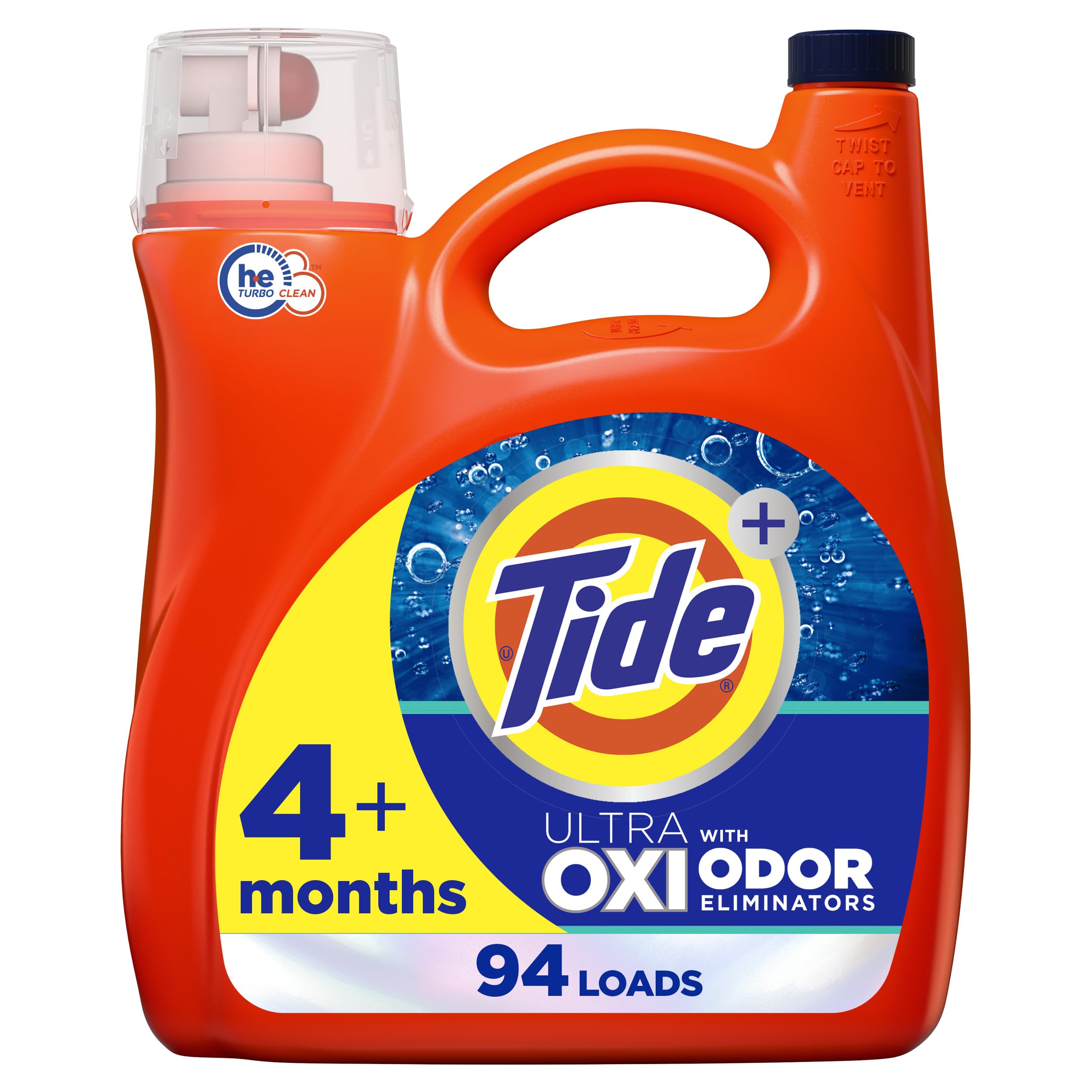 Tide Ultra OXI Liquid Laundry Detergent with Odor Eliminators - HE Compatible, 94 Loads, 132 fl oz - Fresh Scent for Tough Stains & Odors - Perfect for Gym Clothes, Workout Gear & Activewear (Packaging May Vary)