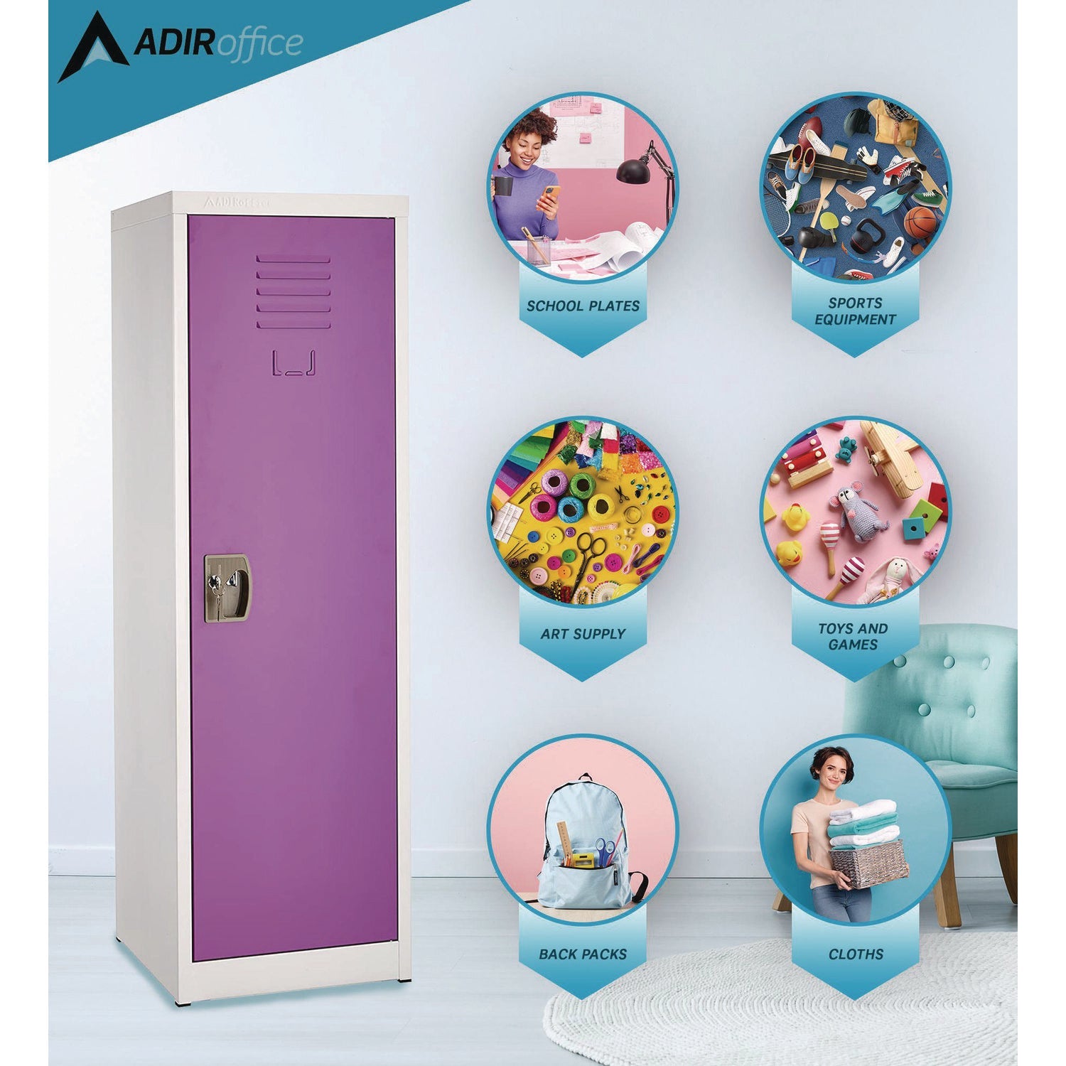 AdirOffice Steel Storage Locker - 1 Compartment, 15