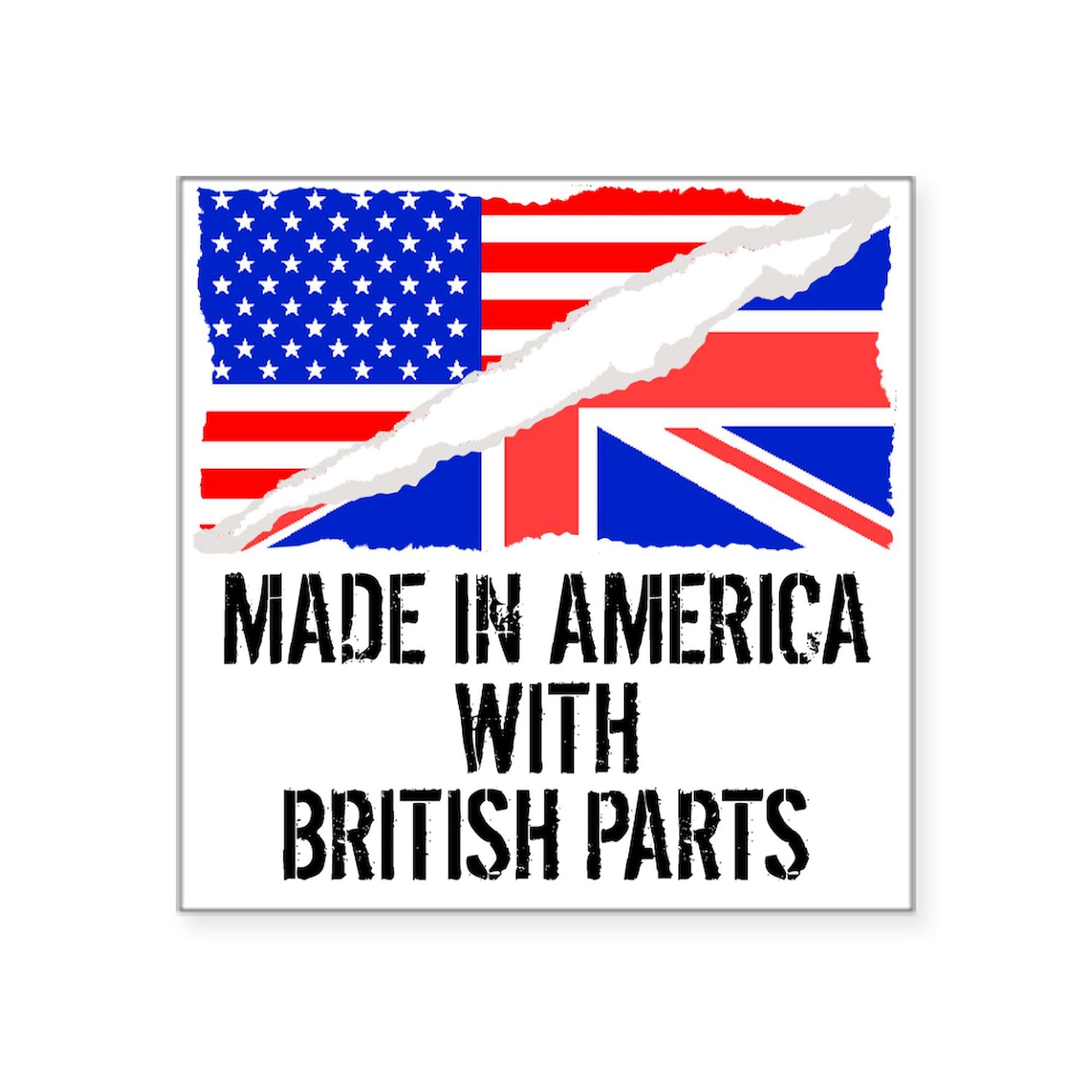Made in USA with British Parts Sticker - Patriotic Square Bumper Decal for Cars, Laptops & Water Bottles | Durable Vinyl Car Sticker for American Pride & British Heritage