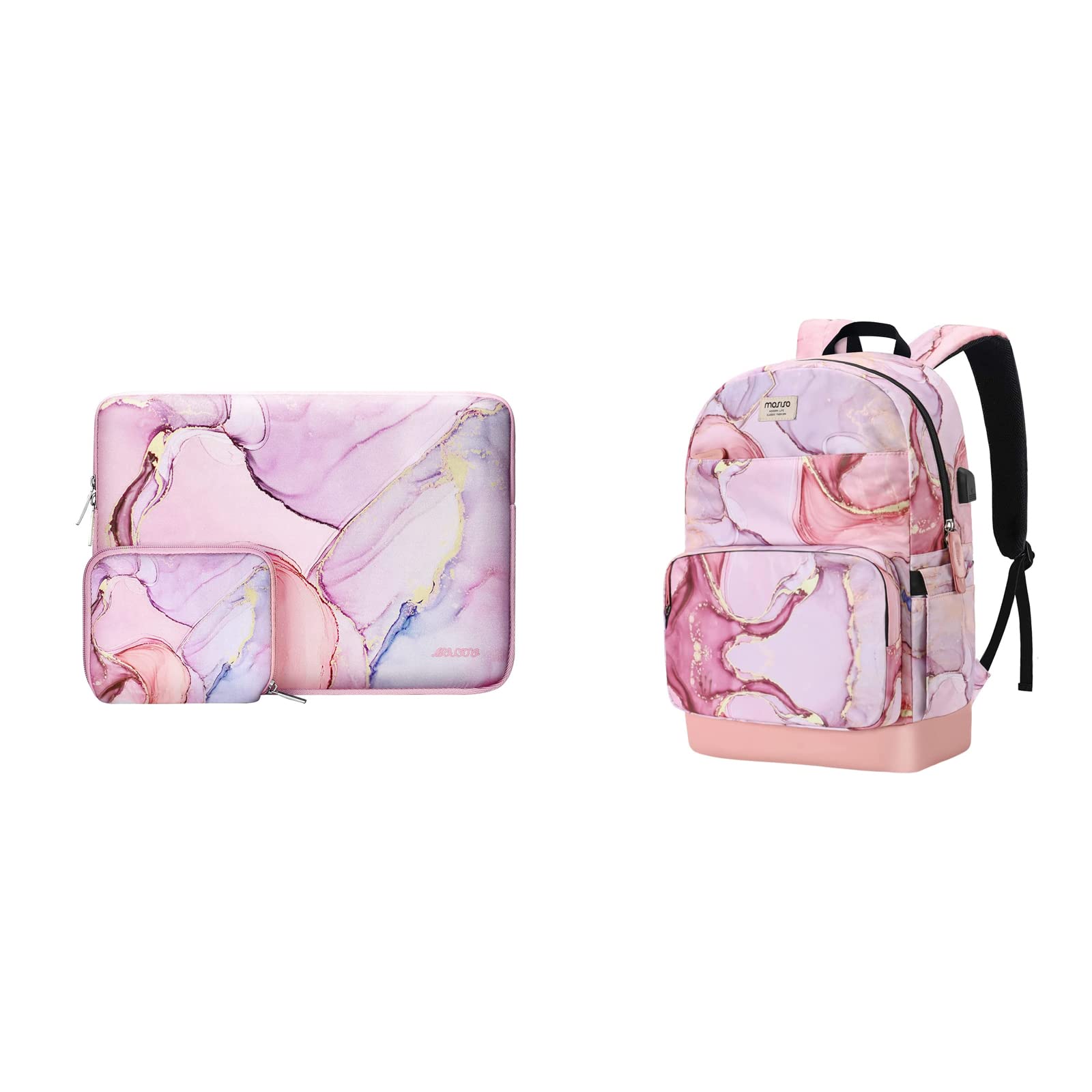 MOSISO Neoprene Laptop Sleeve for MacBook Air/Pro 13-14 inch (2021-2022 Models) - Marble Design Protective Case & Backpack Combo | Perfect for Work, Travel, and School