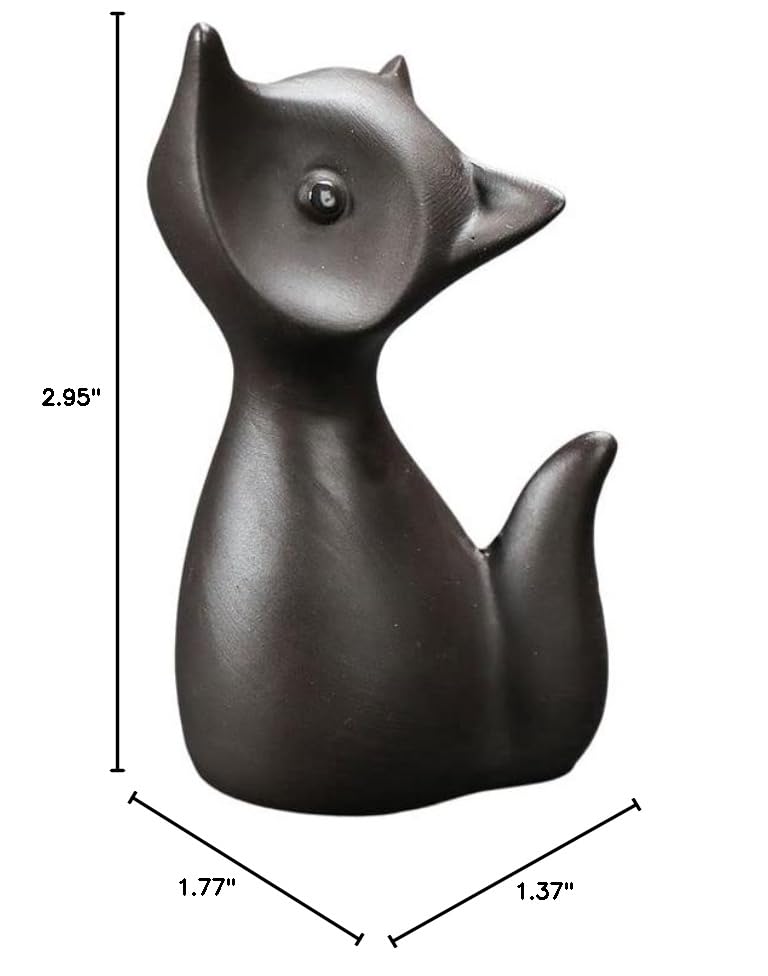 Handmade Chinese Purple Clay Zisha Fox Tea Pet - Ceramic Kung Fu Tea Tray Decoration Accessory for Tea Lovers (Black) | Perfect for Gongfu Tea Ceremony, Home Decor & Gift Giving