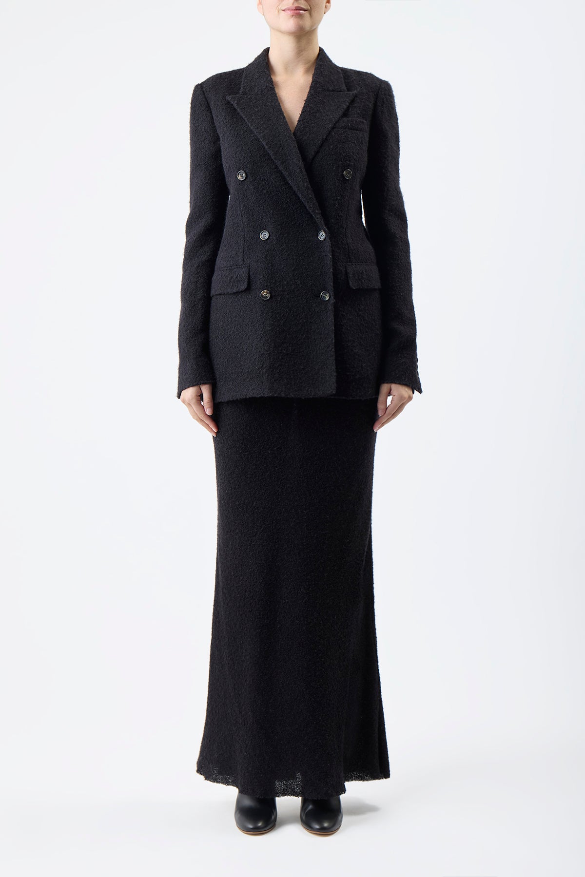 Amergin Black Silk Cashgora Boucle Gauze Jacket - Elegant & Luxurious Outerwear for Women | Perfect for Evening Events & Special Occasions