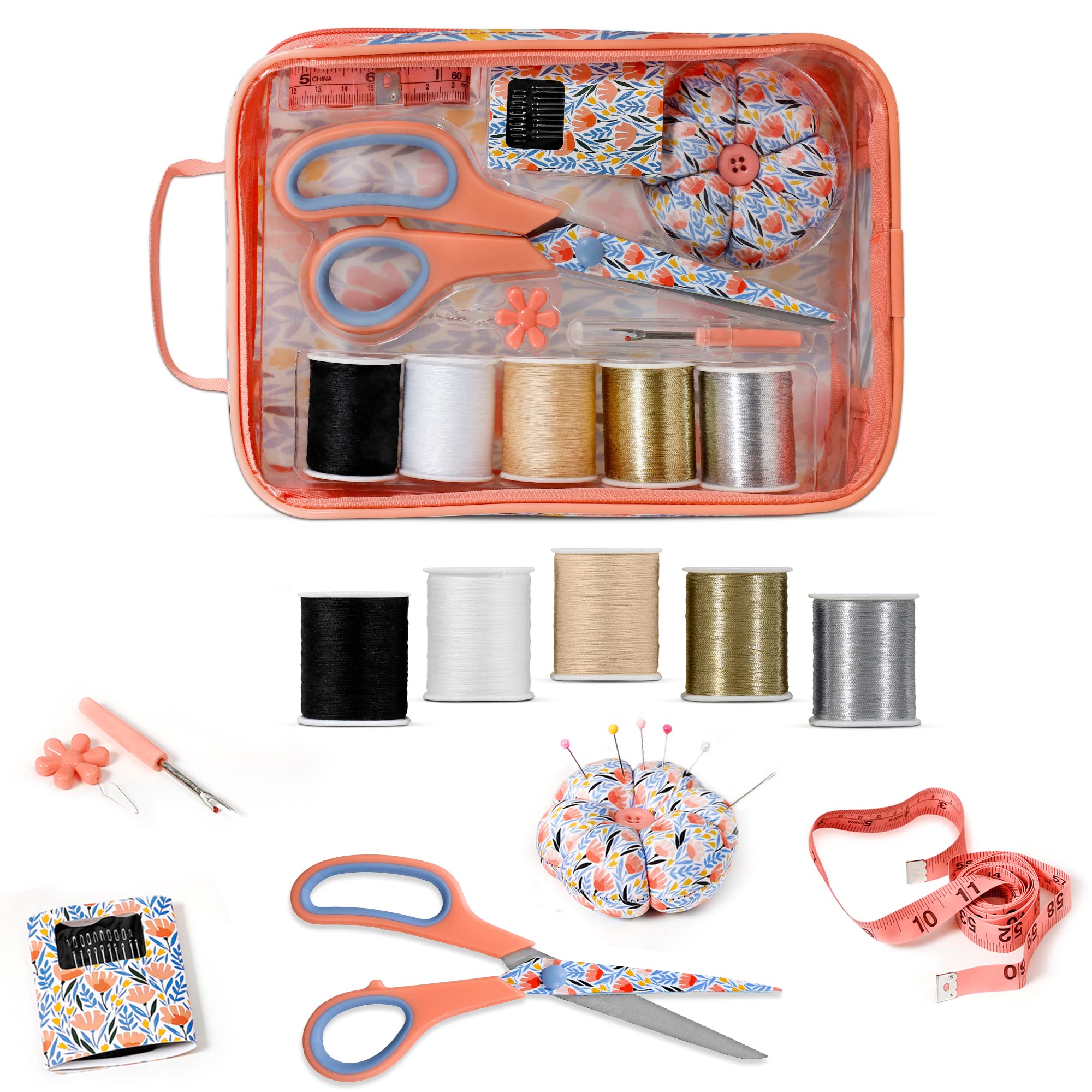 SINGER Complete Sewing Kit with 30 Pcs Sewing Supplies in Tulip Floral Storage Bag - Perfect for Emergency Repairs, Clothing Fixes, Travel & College Dorm Use - Essential Needle Threader, Buttons & Scissors for DIY Projects & Quick Home Repairs