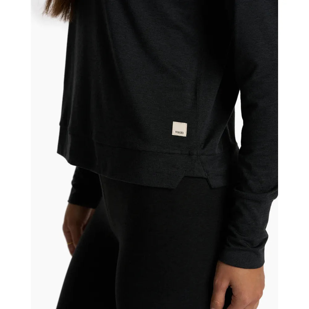 Vuori Women's Halo Essential Hoodie - Soft Fleece Pullover Hooded Sweatshirt for Yoga, Running & Lounge Wear - Black Heather