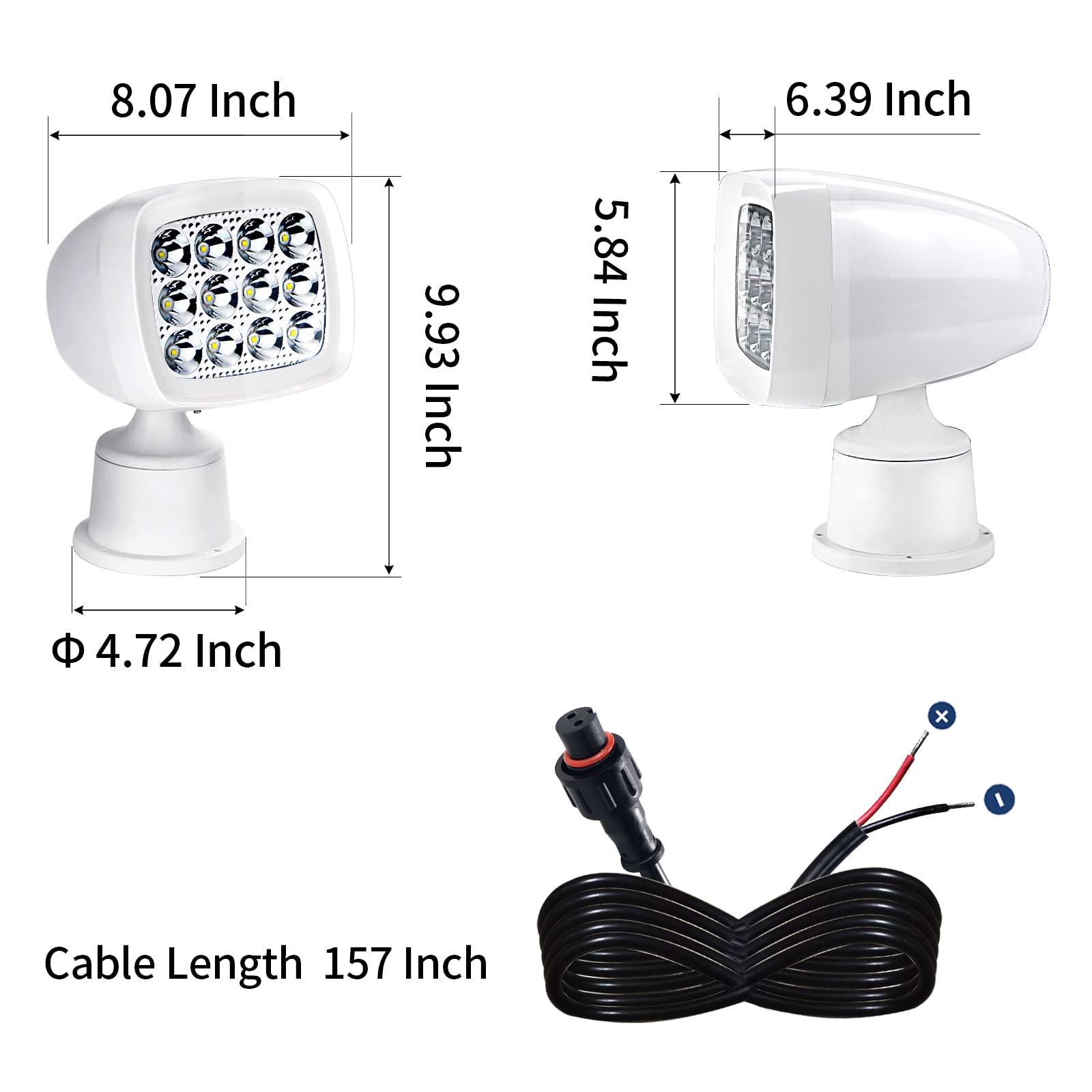 **60W LED Marine Spot Light for Boats - 12-24V Remote Control Searchlight | Perfect for Night Fishing, Docking & Water Sports**