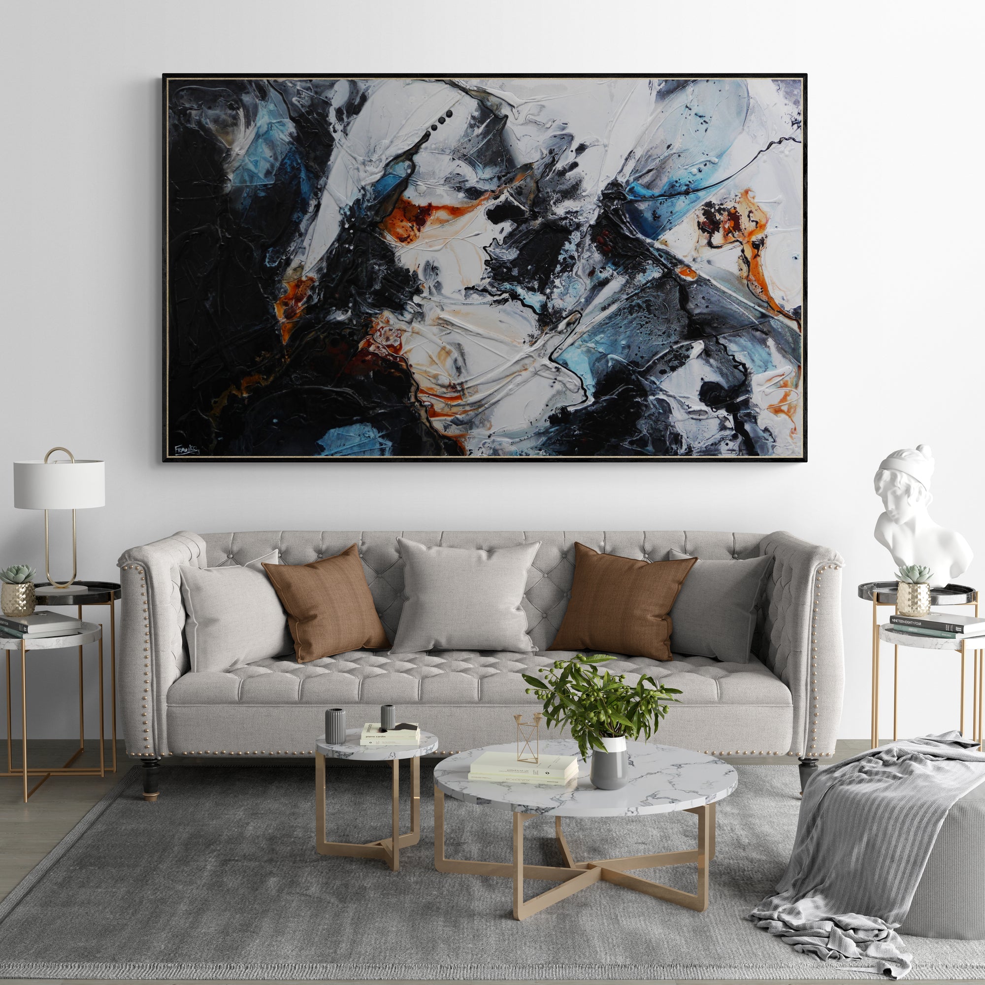 Midnight Slate 200cm x 120cm Blue Grey Rust White Textured Abstract Canvas Art - Modern Wall Decor for Living Room, Bedroom & Office