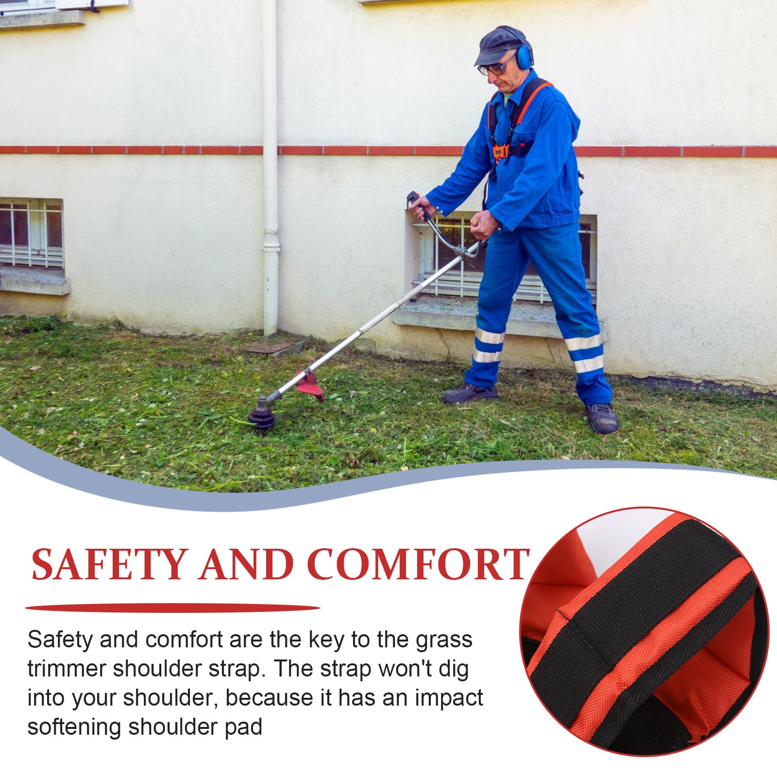 DOITOOL Adjustable Double Shoulder Harness Strap for String Trimmer & Lawn Mower - Comfort Padded Belt with Ergonomic Design - Ideal for Brush Cutter, Weed Eater & Yard Maintenance (Orange) - Perfect for Landscaping, Gardening & Professional Lawn Care