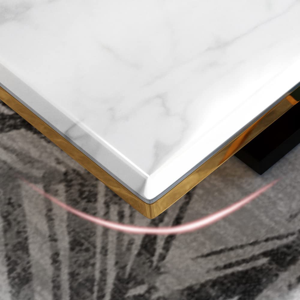 Modern White Marble Dining Table Set with Gold Trestle Base - 51.2