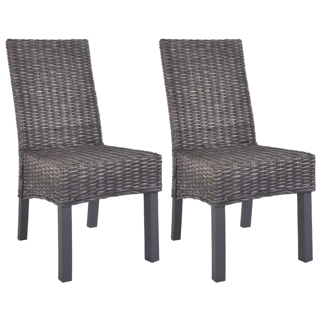 2-Piece Kubu Rattan Dining Chair Set with Wood Frame - High Back Side & Bar Chairs for Kitchen, Home & Cafe - Brown - Perfect for Indoor Dining, Breakfast Nook & Bistro Settings