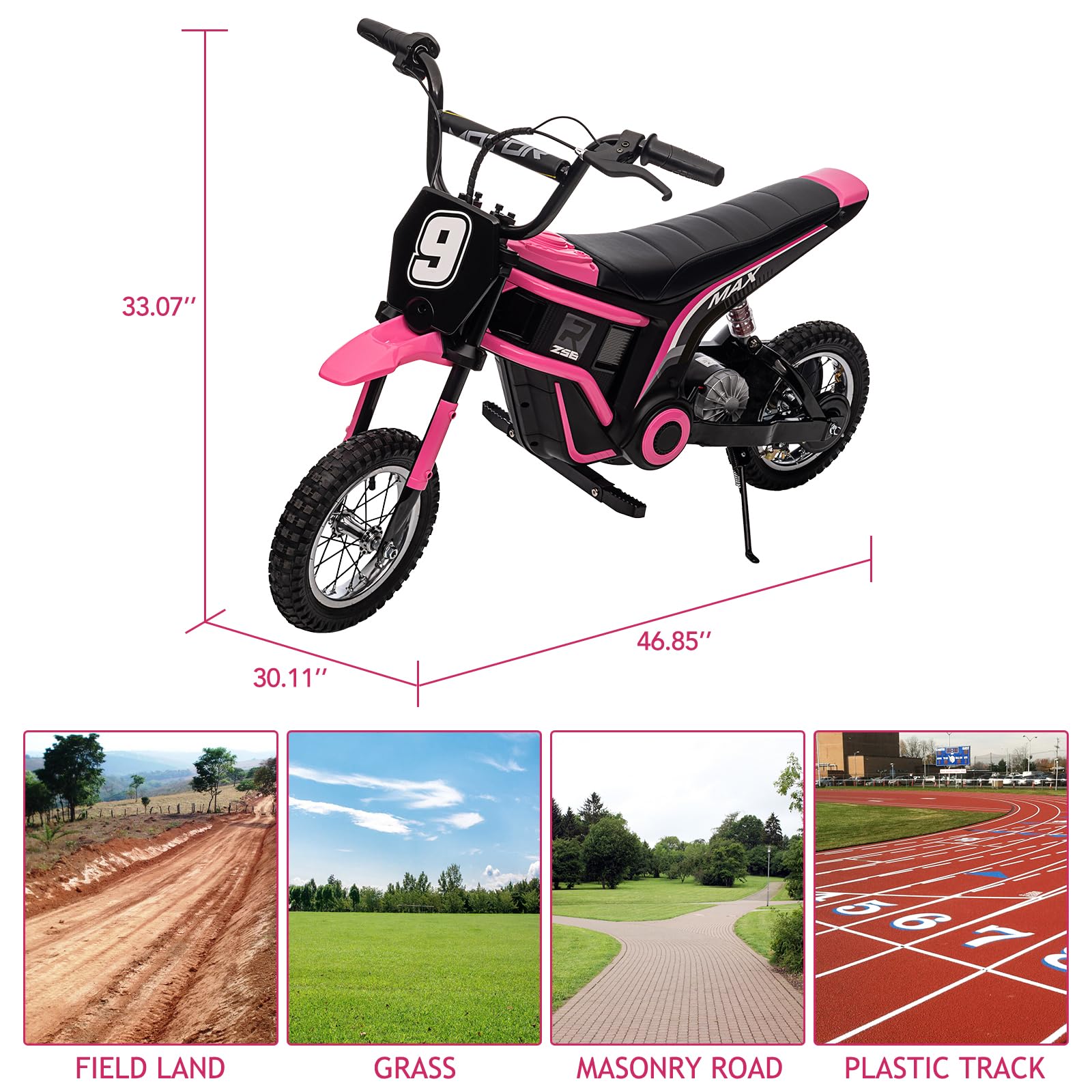 GARVEE 24V 10A 350W Kids Electric Dirt Bike - 3 Speed, 14.29MPH, for Ages 5-17, Pink | Off-Road Adventure, Backyard Riding, Birthday Gift for Boys & Girls