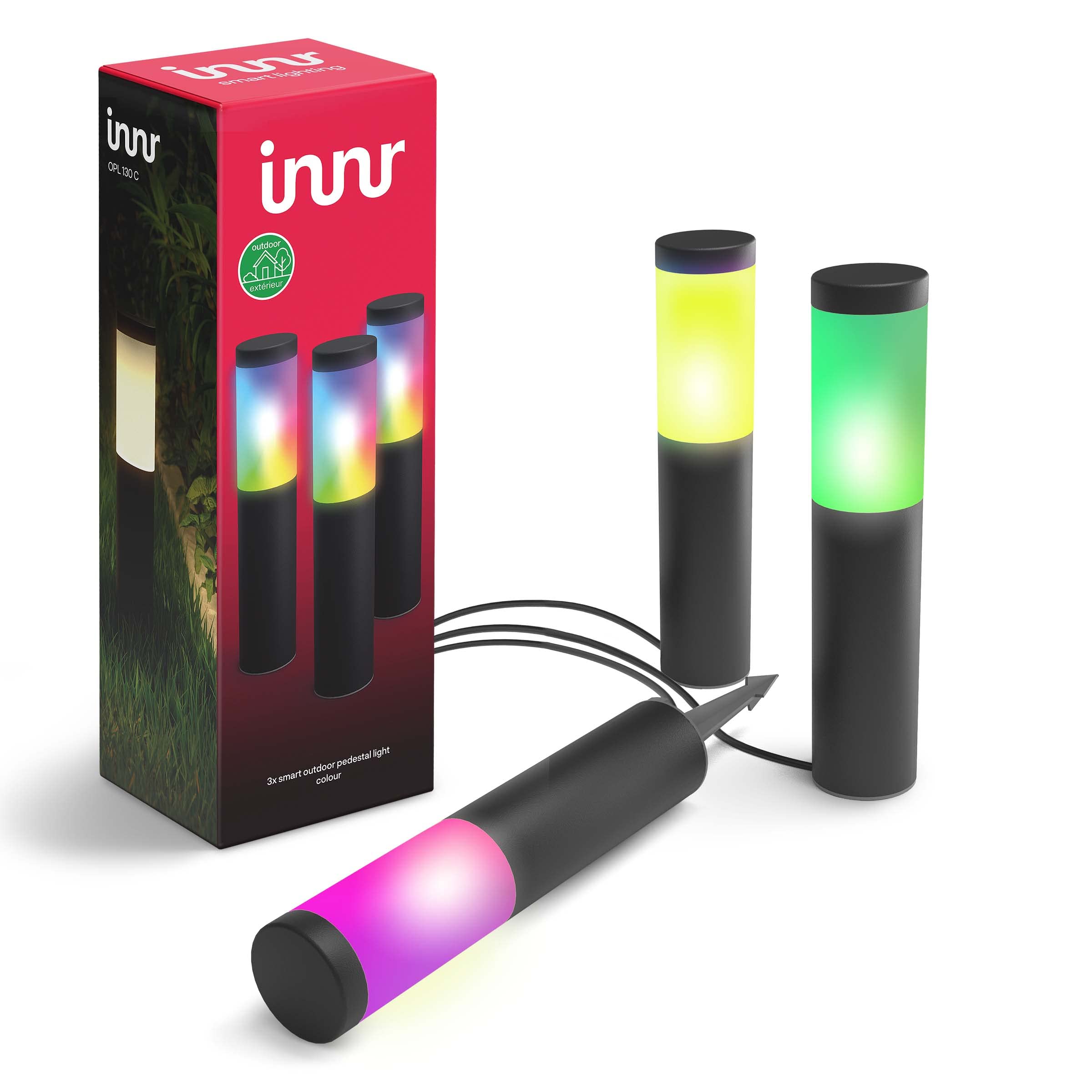 innr Smart Outdoor Pathway Lights - 3 Pack RGBW Color Changing Lights with Power Supply & Control Box, Compatible with Philips Hue, Alexa, Google Assistant, SmartThings (Zigbee Hub Required) - Perfect for Garden, Patio, Walkway, and Landscape Lighting