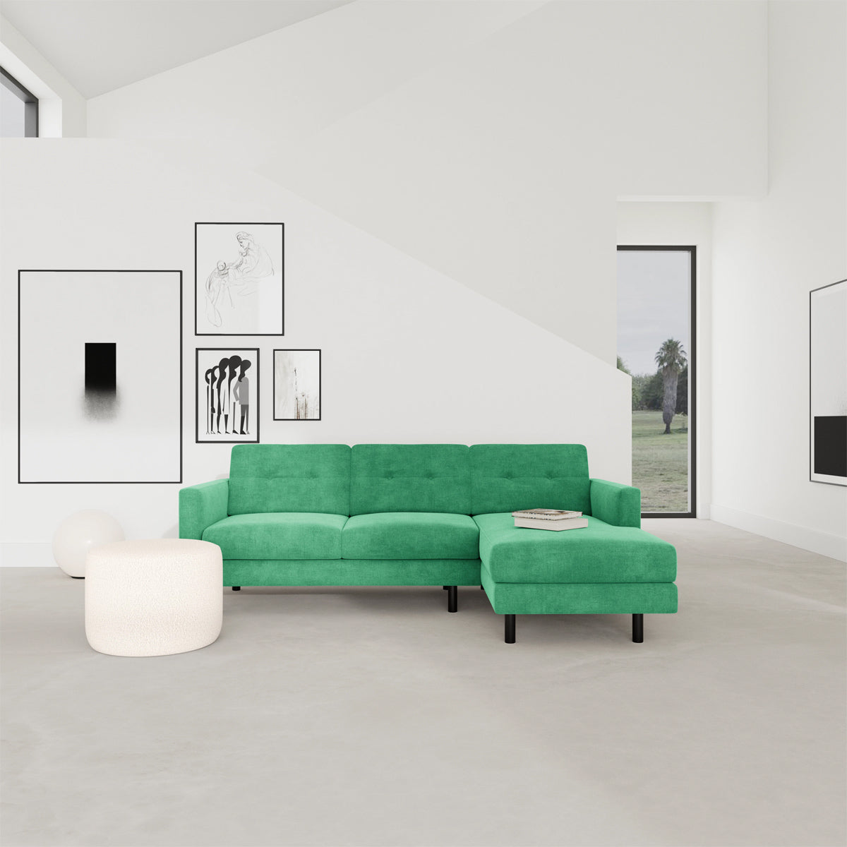 Conrad Fabric Right Chaise Sofa - Modern Sectional Couch for Living Room, Lounge & Home Theater - Comfortable Upholstered Furniture with Chaise Lounge