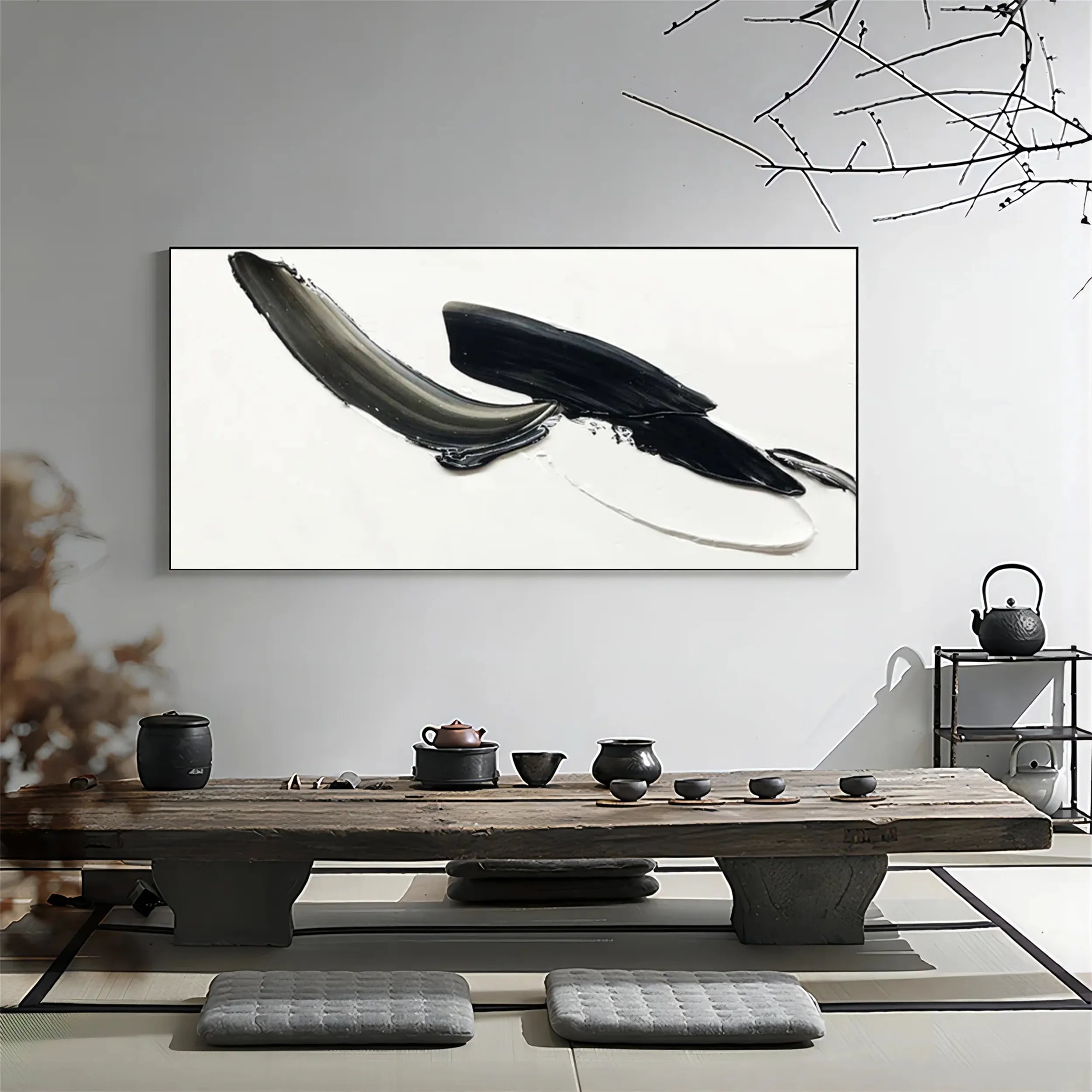 White & Black Minimalist Textured Painting Canvas - Modern Abstract Wall Art for Living Room, Bedroom & Office Decor | Premium Quality Artist Canvas #MM210