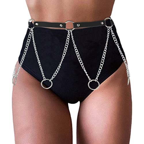 Kakaco Black Leather Waist Chain Belt - Stylish Belly Body Jewelry for Women & Girls - Perfect for Rave Parties, Music Festivals & Boho Fashion Accessories