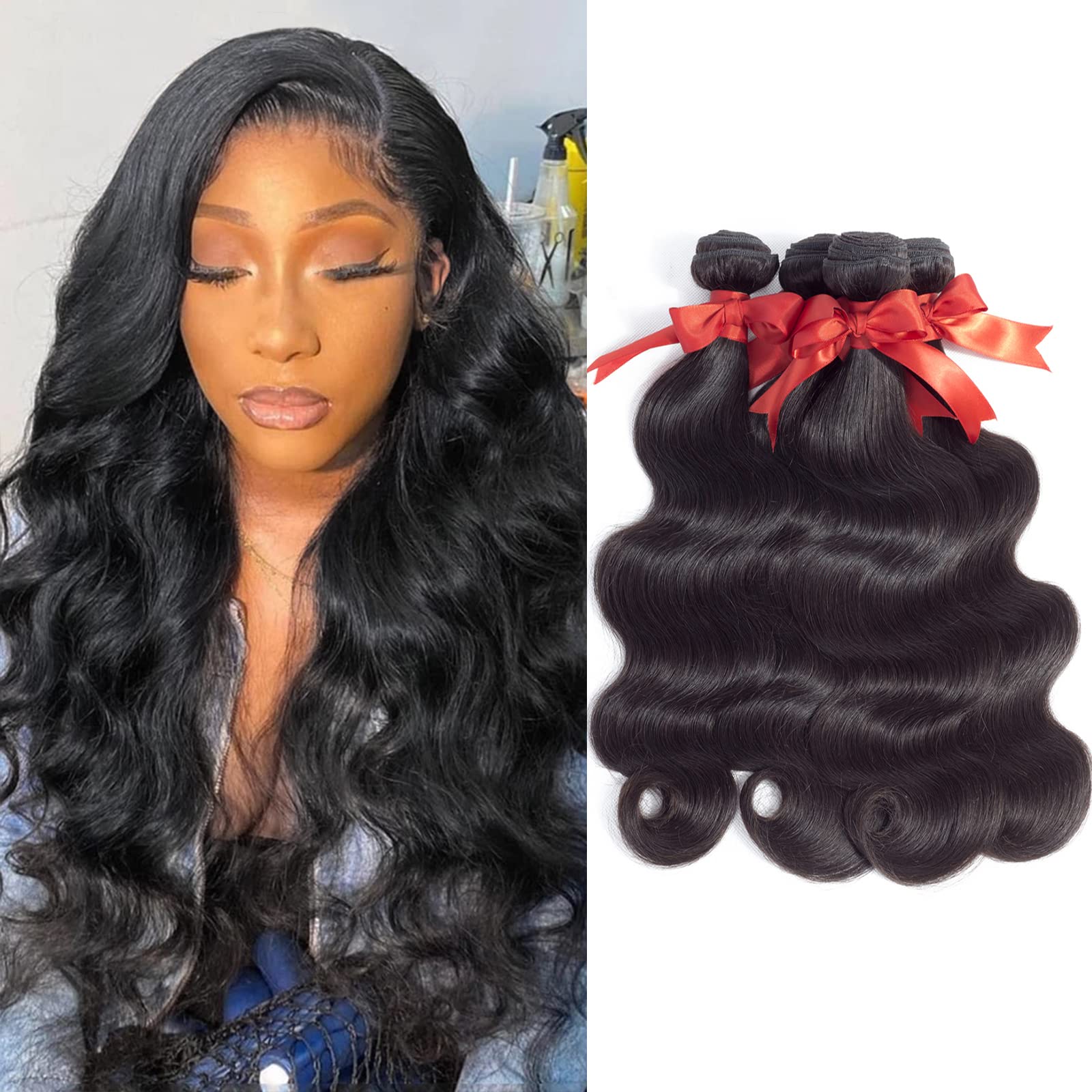 100% Unprocessed Brazilian Body Wave Virgin Human Hair Bundles - 4 Bundles Natural Black Color (20 22 24 26) | Human Hair Extensions for Length & Volume | Perfect for Daily Styling, Weddings & Special Occasions