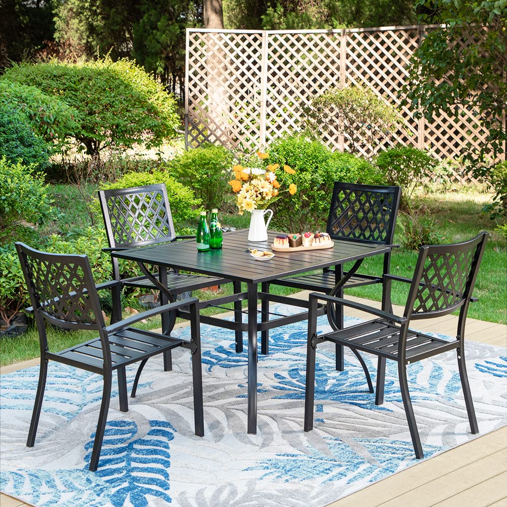 PHI VILLA Wrought Iron Patio Dining Chairs - Set of 4 Stackable Black Outdoor Metal Chairs with 300 LB Weight Capacity - Perfect for Garden, Backyard, Poolside & Restaurant Outdoor Seating